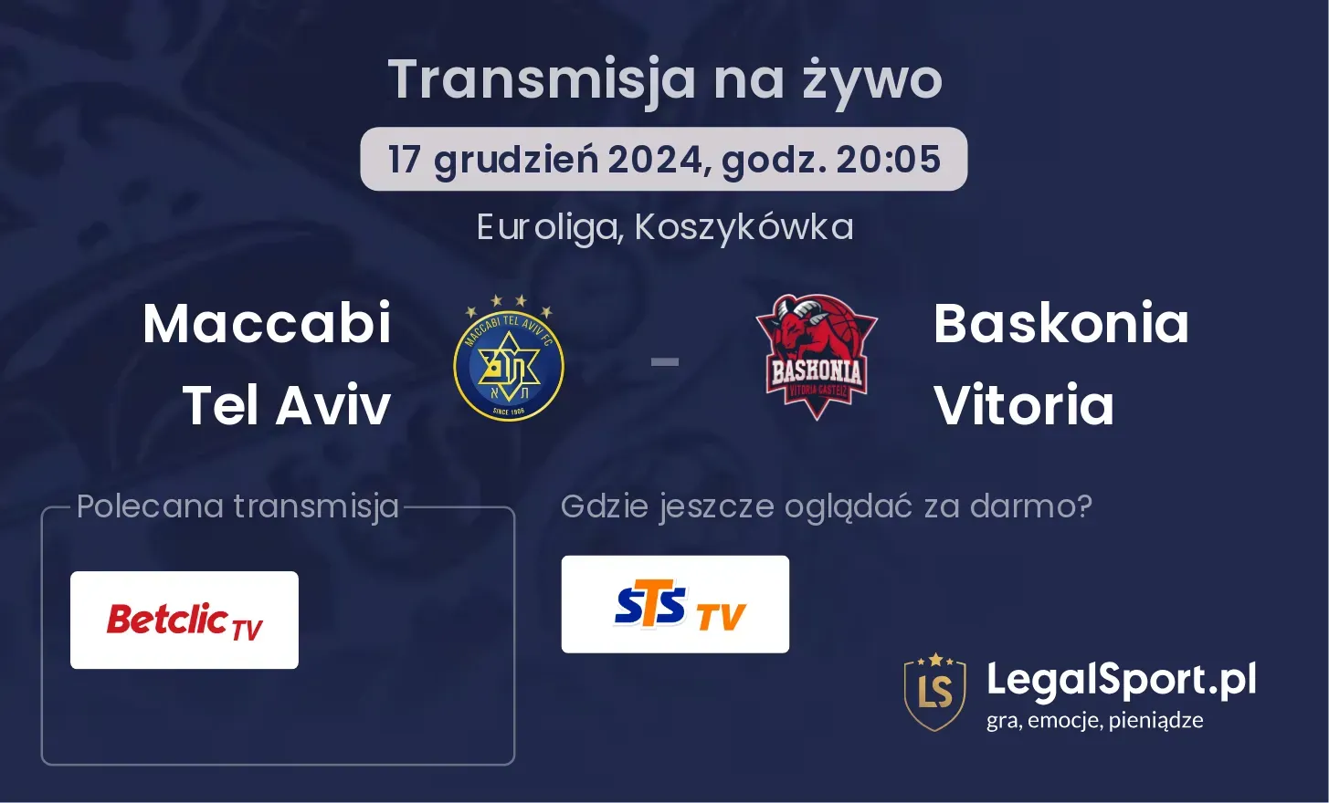 Maccabi Tel Aviv - Baskonia Vitoria transmisja na żywo