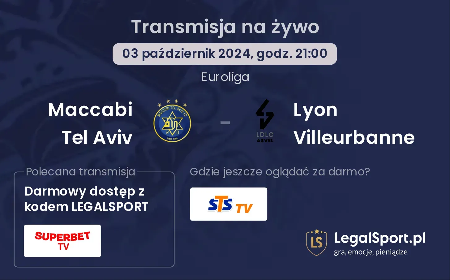 Maccabi Tel Aviv - Lyon Villeurbanne transmisja na żywo