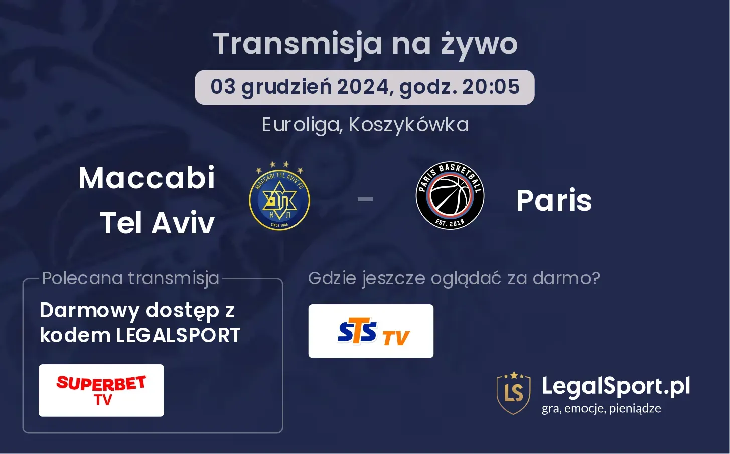 Maccabi Tel Aviv - Paris transmisja na żywo