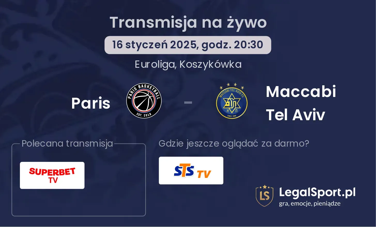 Paris - Maccabi Tel Aviv gdzie oglądać transmisję?