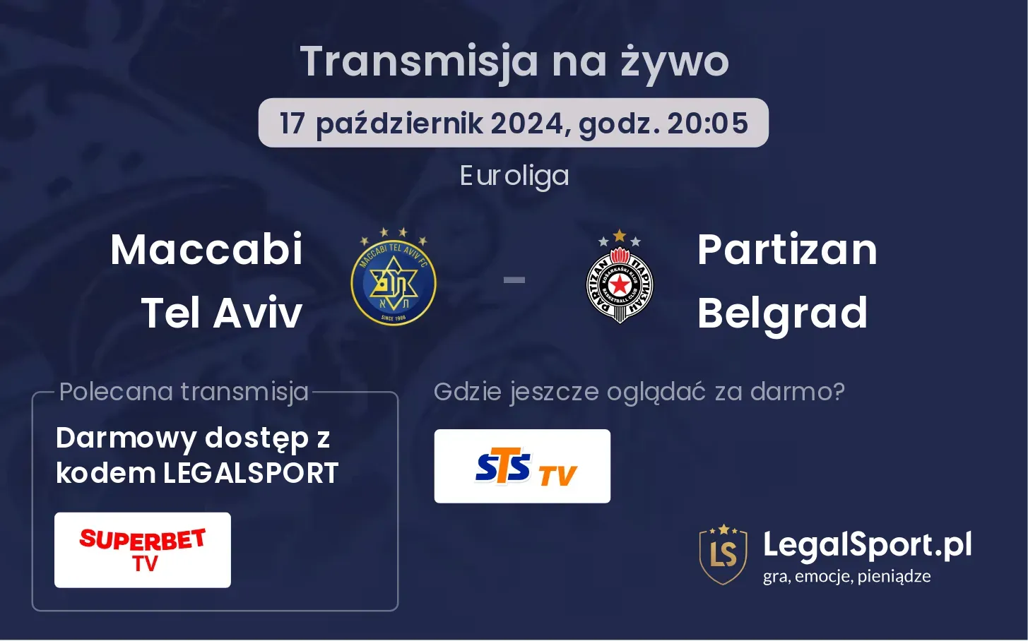 Maccabi Tel Aviv - Partizan Belgrad transmisja na żywo