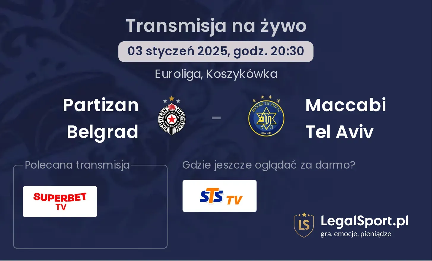 Partizan Belgrad - Maccabi Tel Aviv gdzie oglądać transmisję?