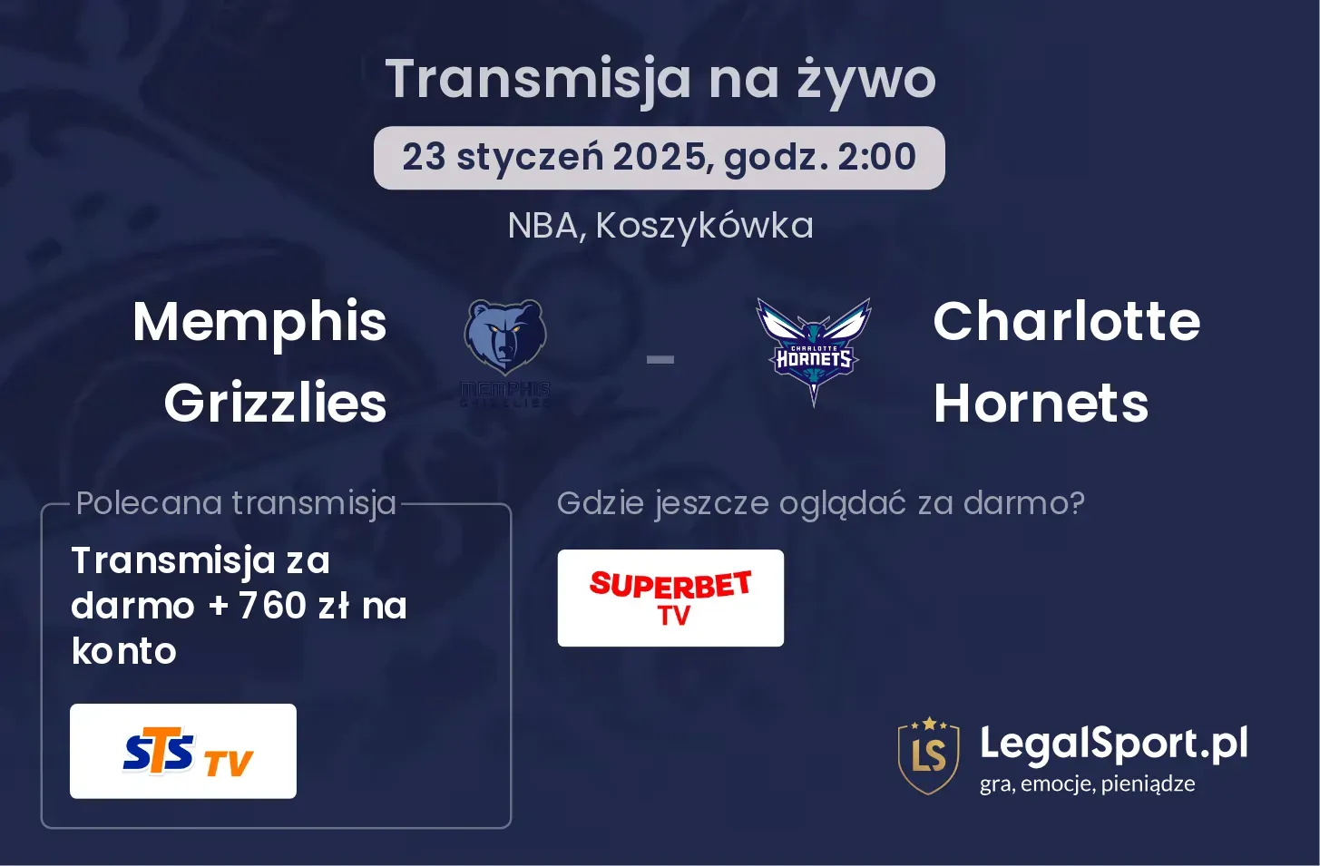 Memphis Grizzlies - Charlotte Hornets transmisja na żywo