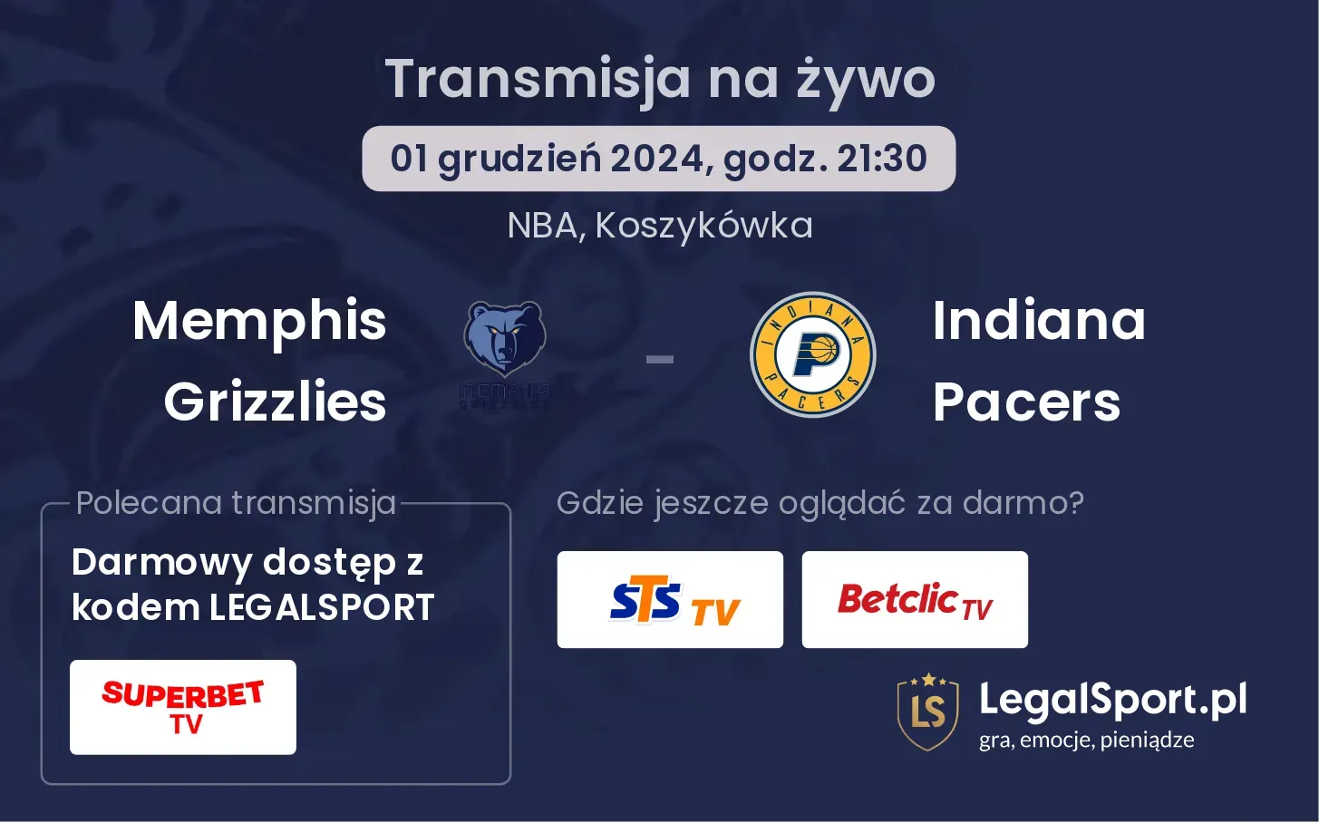 Memphis Grizzlies - Indiana Pacers transmisja na żywo