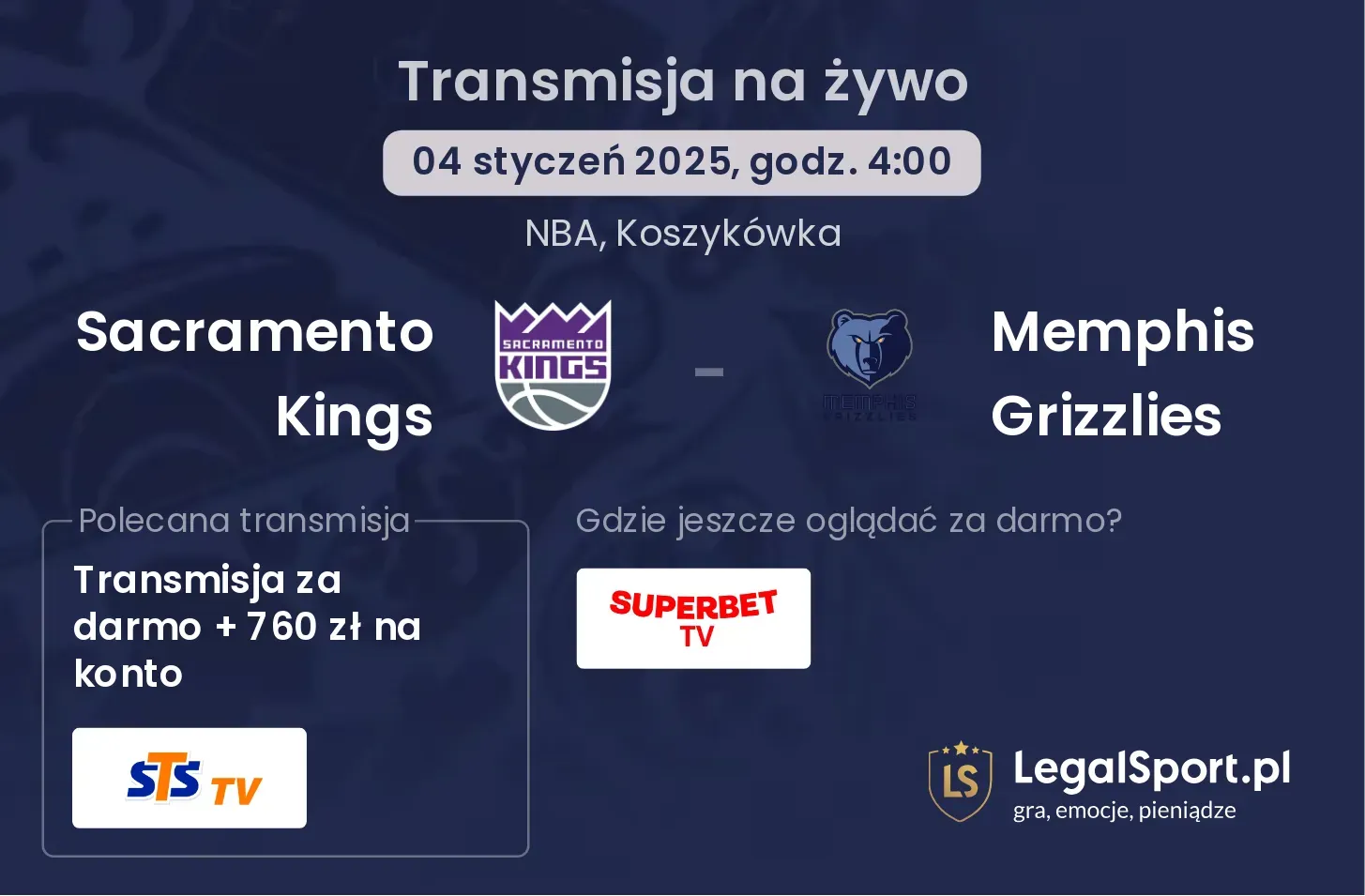 Memphis Grizzlies - Sacramento Kings transmisja na żywo