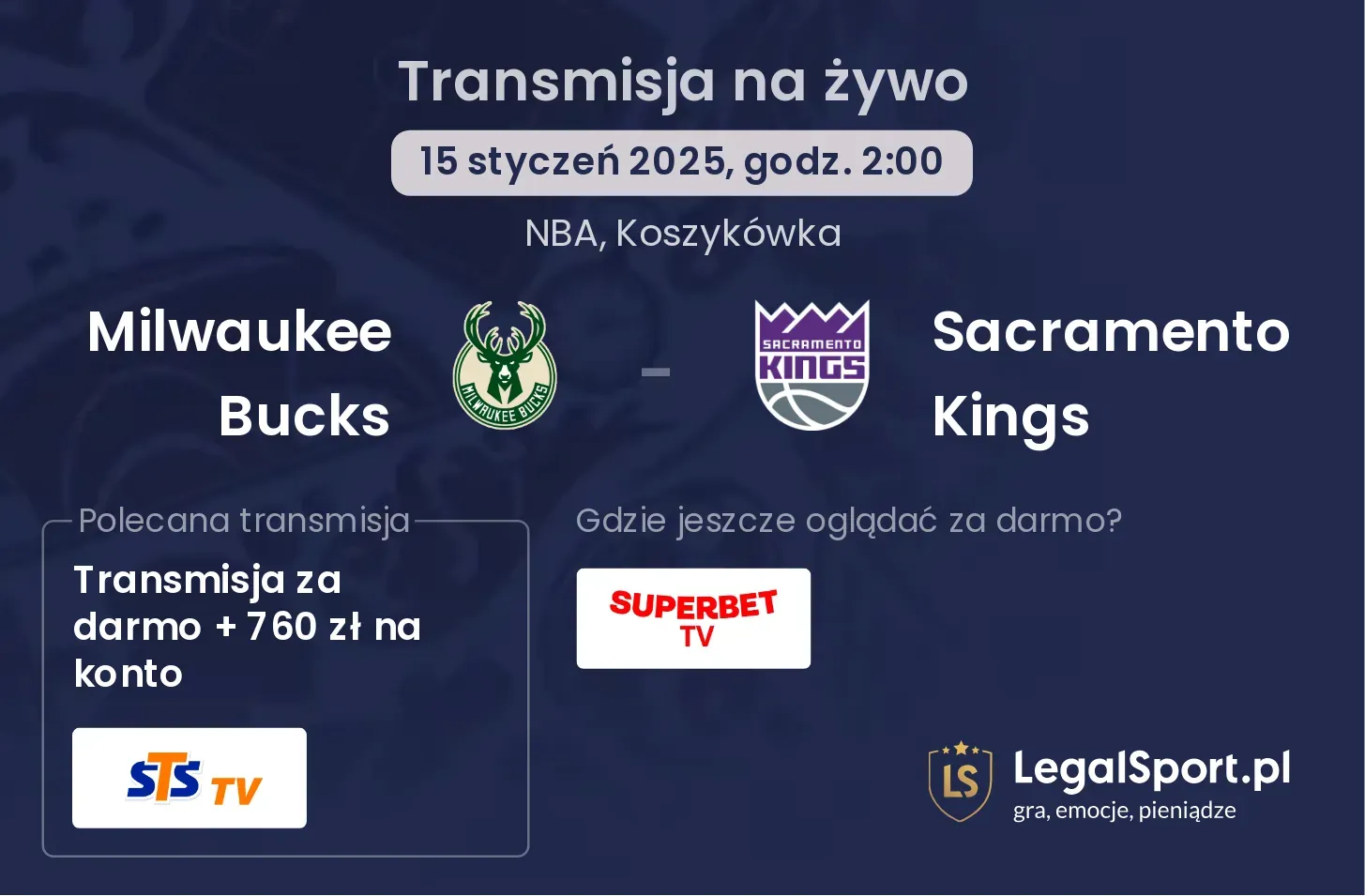 Milwaukee Bucks - Sacramento Kings transmisja na żywo