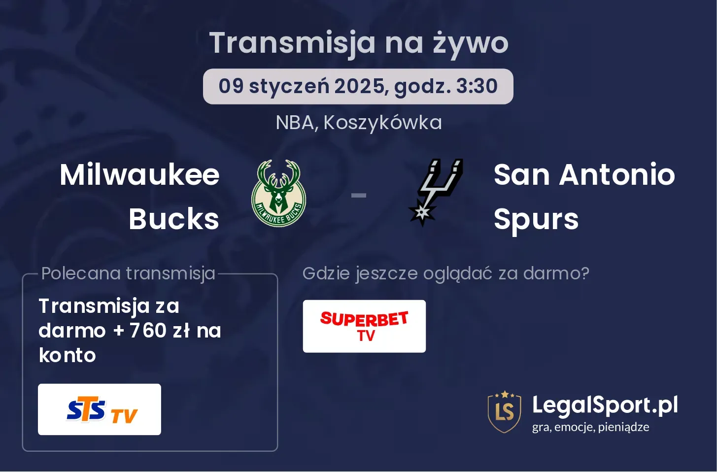 Milwaukee Bucks - San Antonio Spurs transmisja na żywo