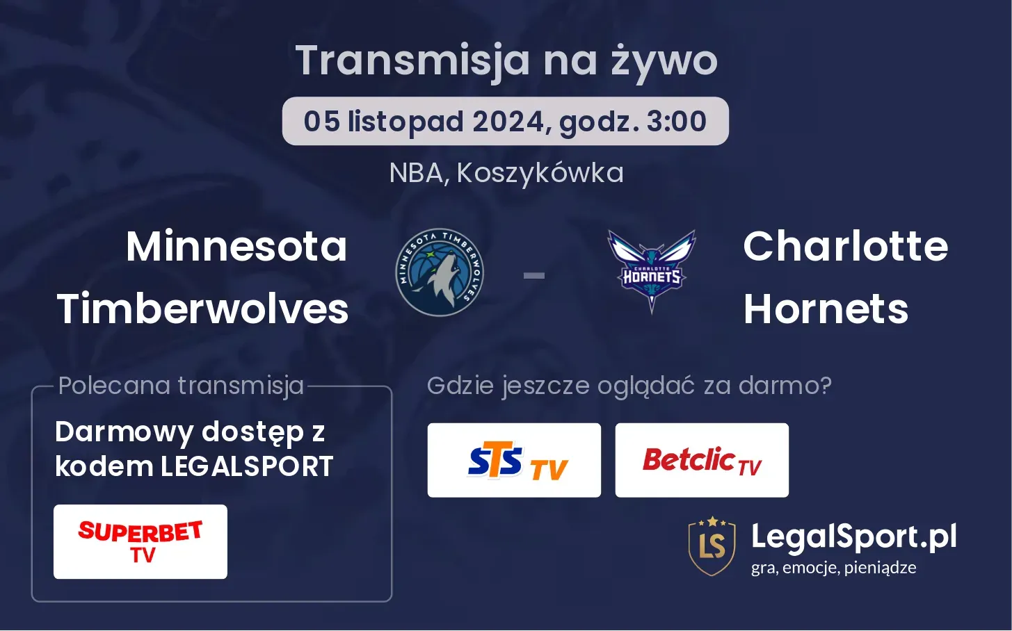 Minnesota Timberwolves - Charlotte Hornets transmisja na żywo