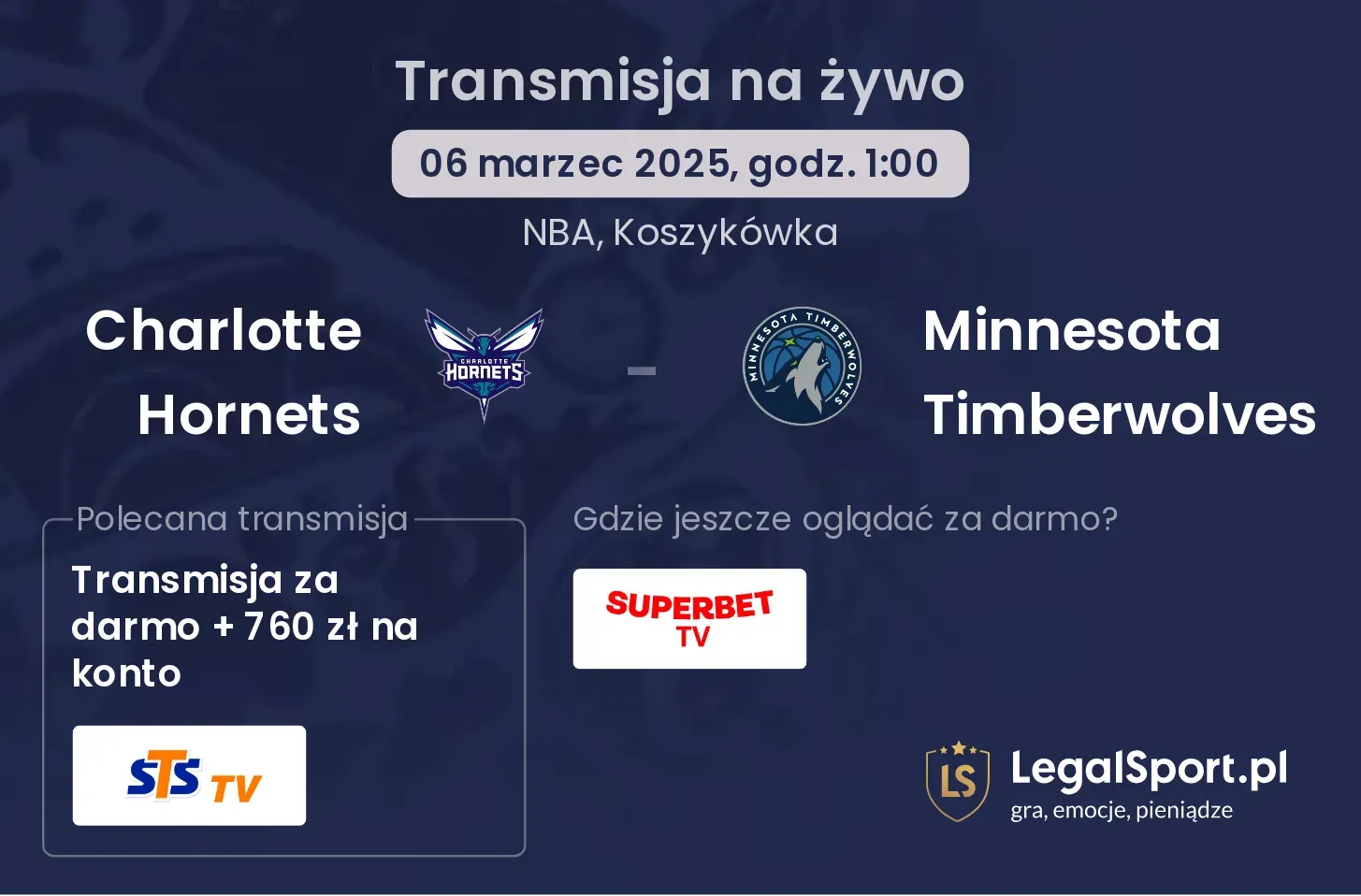 Charlotte Hornets - Minnesota Timberwolves gdzie oglądać?