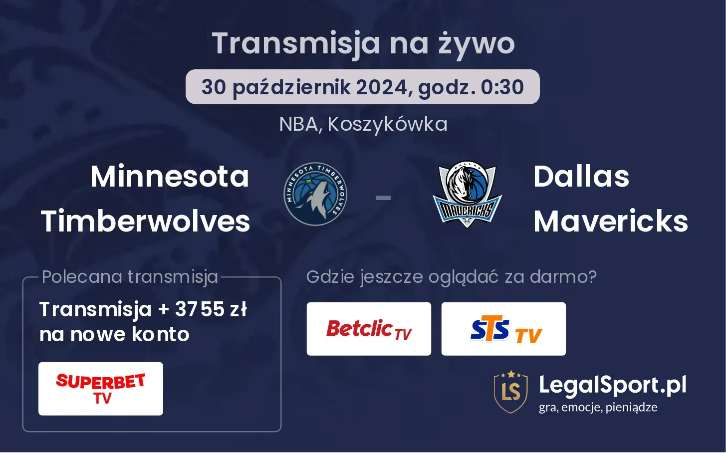 Minnesota Timberwolves - Dallas Mavericks transmisja na żywo