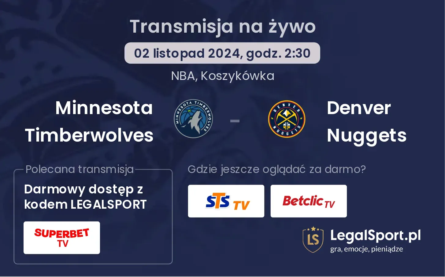 Minnesota Timberwolves - Denver Nuggets transmisja na żywo