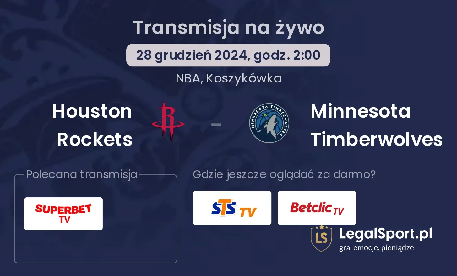 Minnesota Timberwolves - Houston Rockets transmisja na żywo