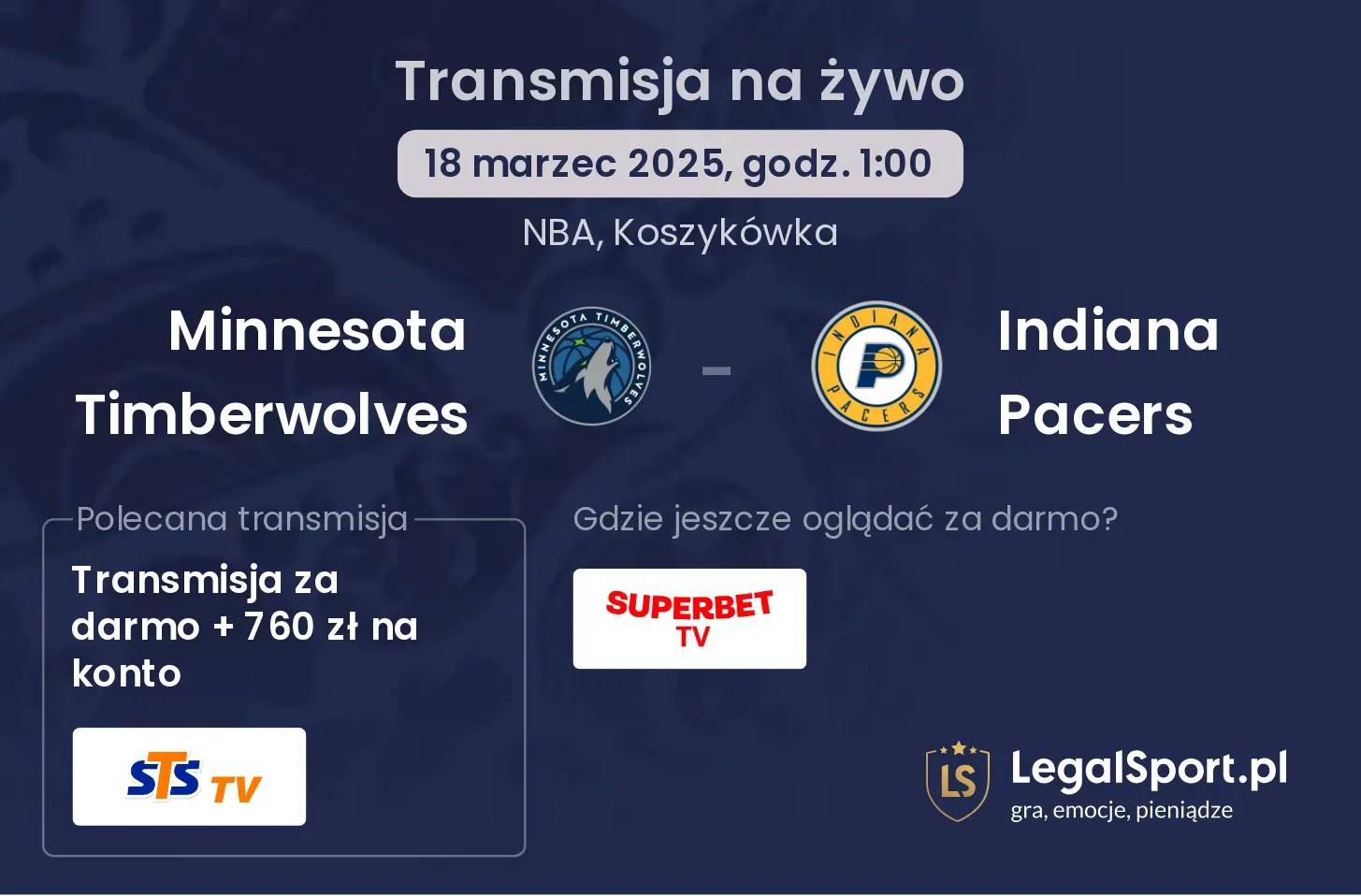 Minnesota Timberwolves - Indiana Pacers transmisja na żywo