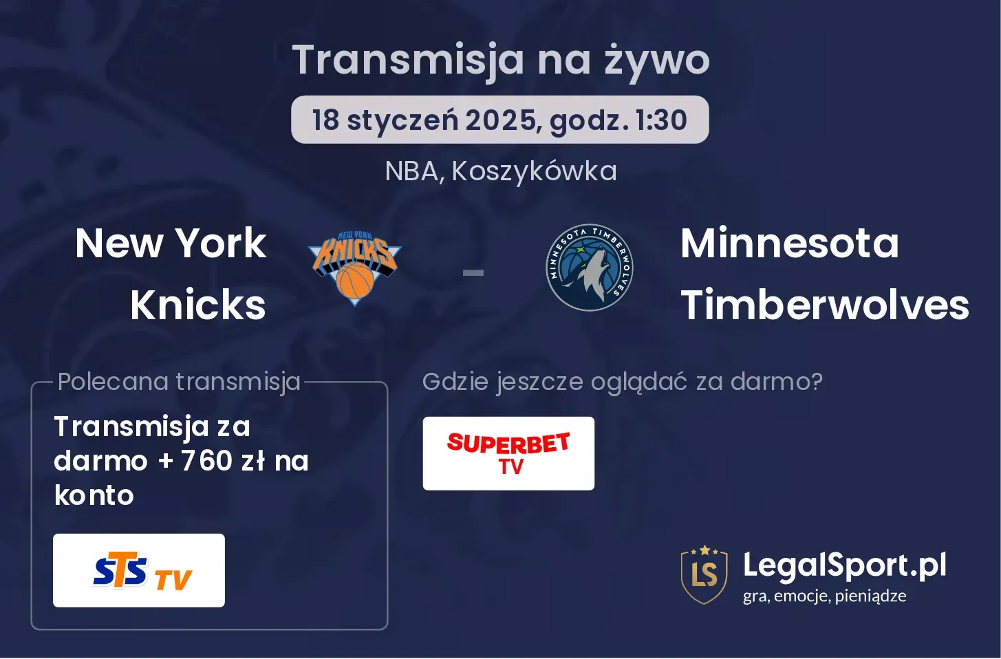 Minnesota Timberwolves - New York Knicks transmisja na żywo