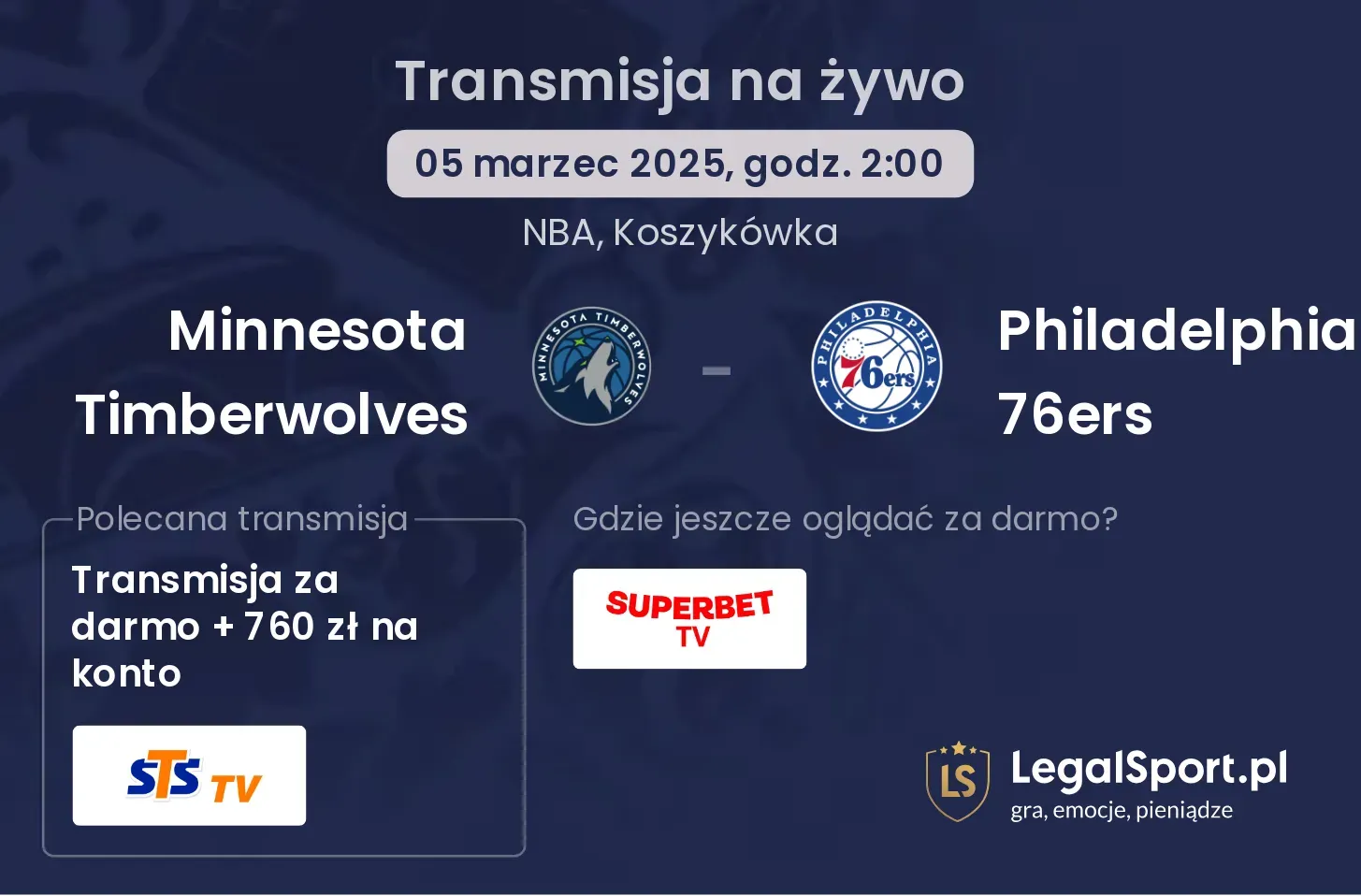 Minnesota Timberwolves - Philadelphia 76ers transmisja na żywo