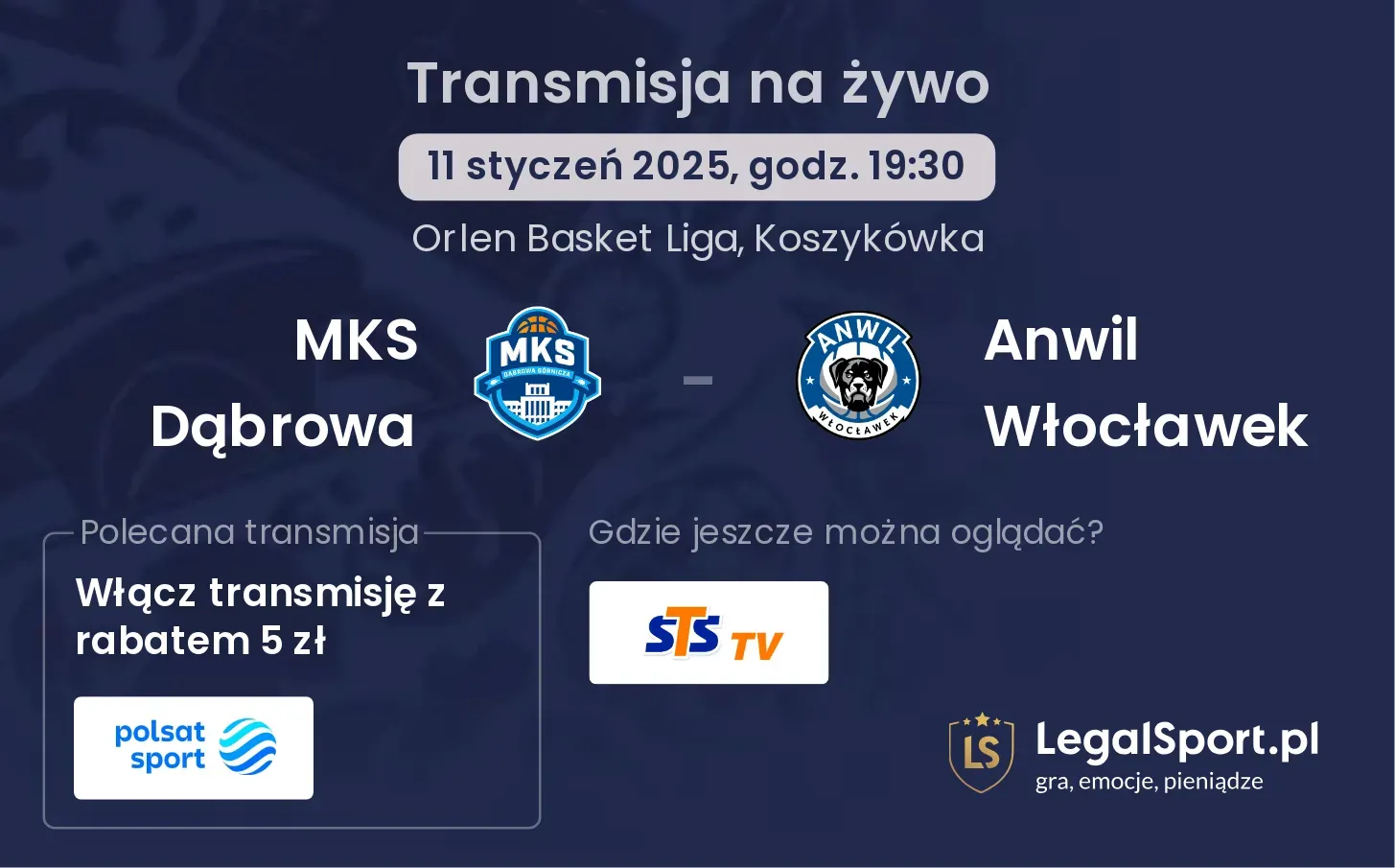 MKS Dąbrowa - Anwil Włocławek transmisja na żywo