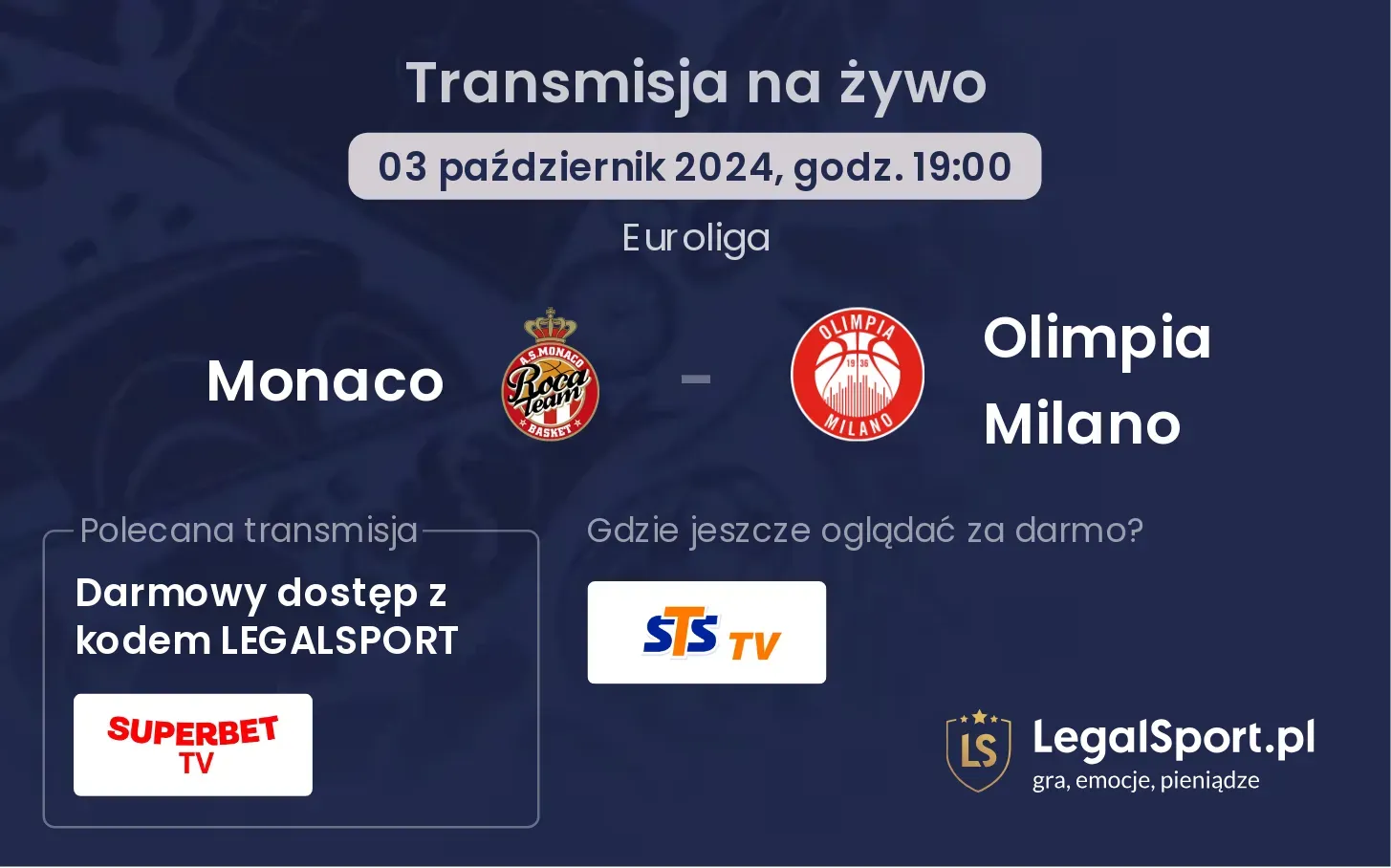 Monaco - Olimpia Milano transmisja na żywo