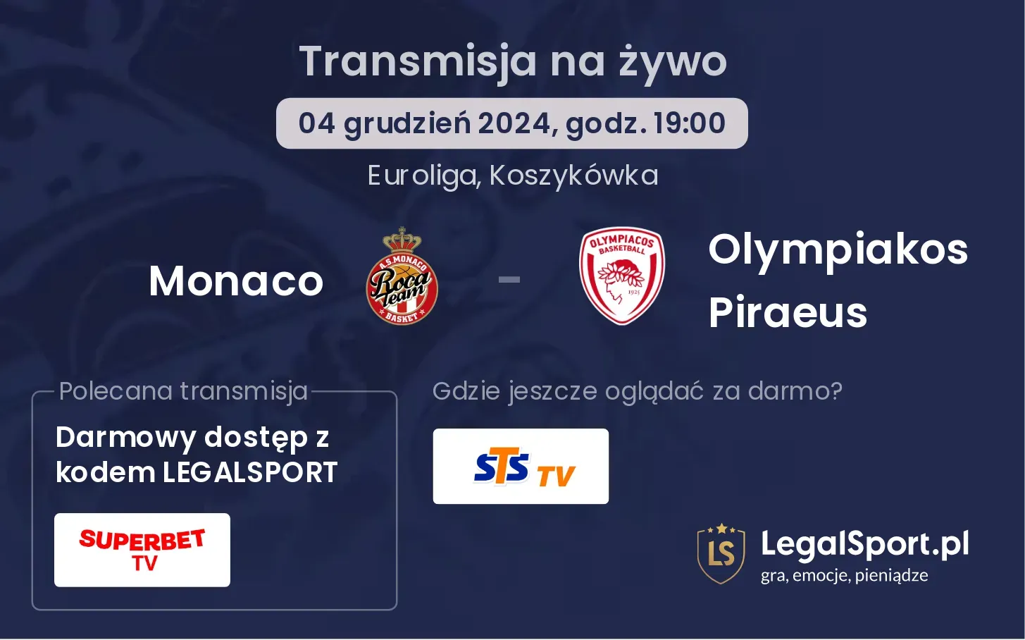 Monaco - Olympiakos Piraeus transmisja na żywo