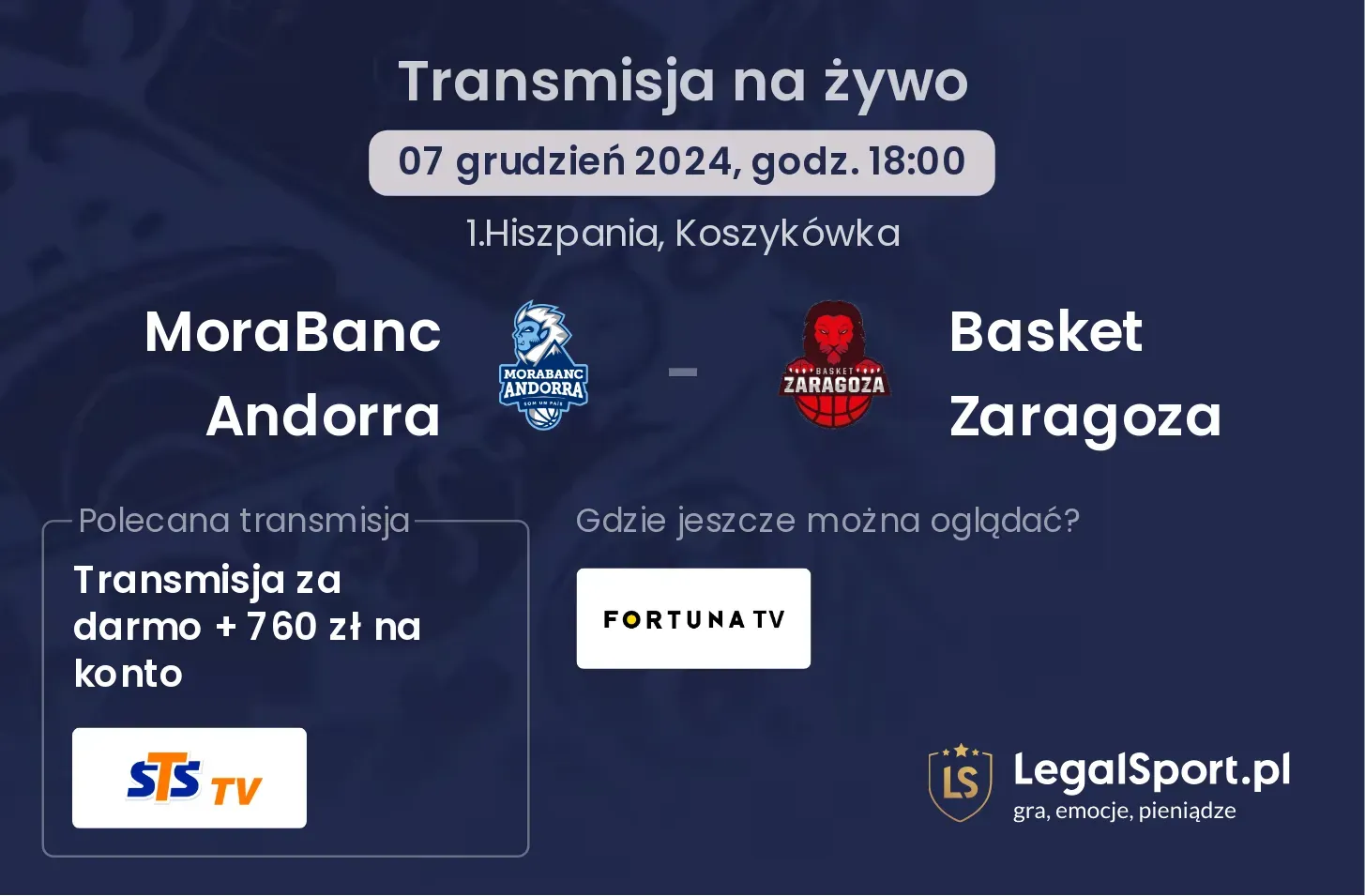 MoraBanc Andorra - Basket Zaragoza transmisja na żywo