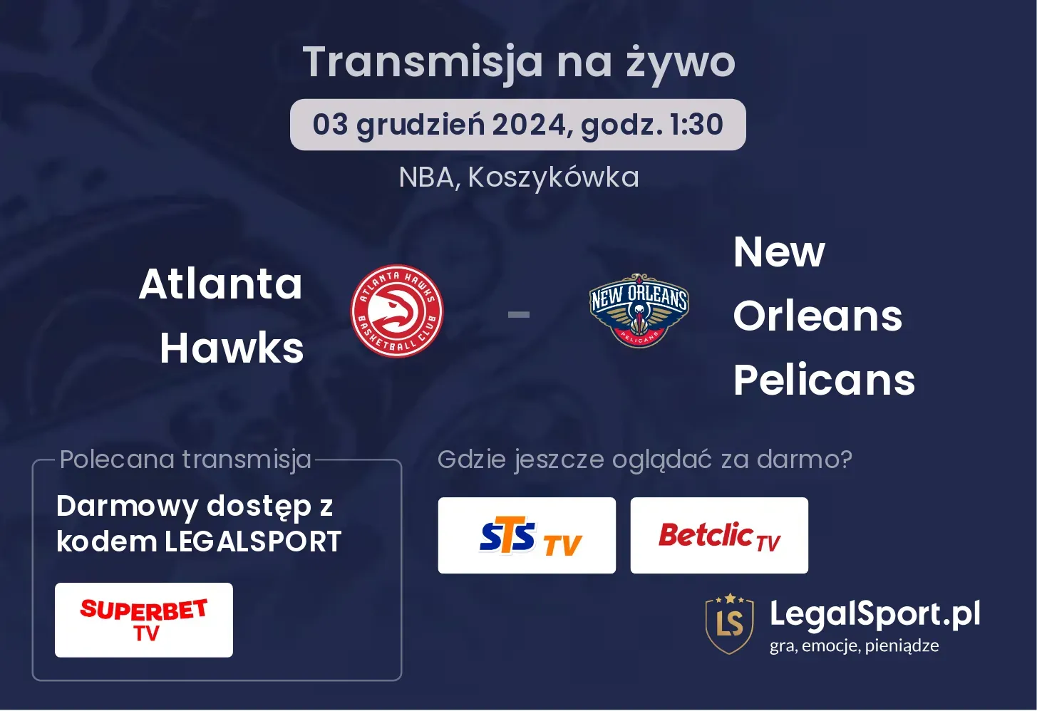 New Orleans Pelicans - Atlanta Hawks transmisja na żywo