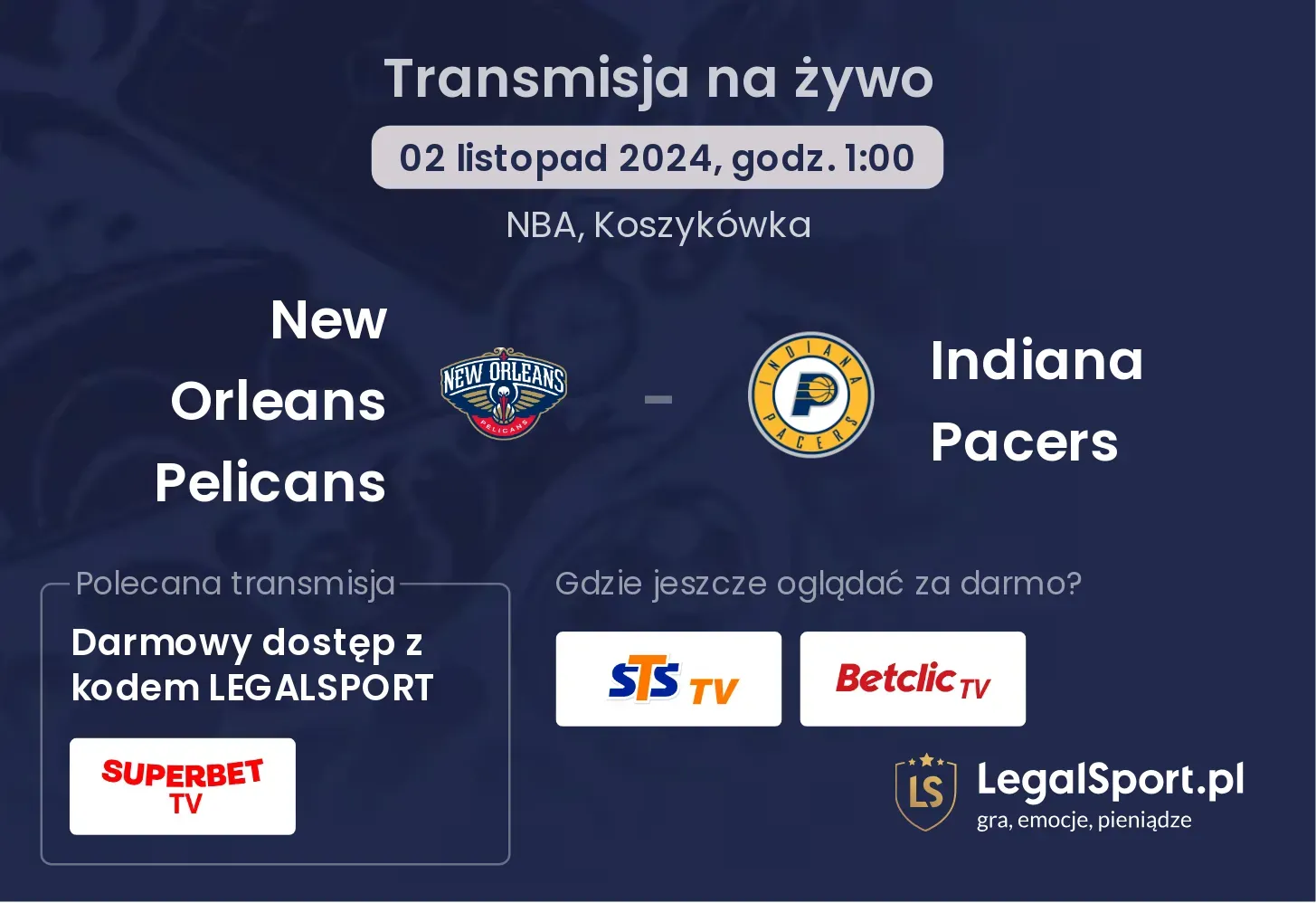 New Orleans Pelicans - Indiana Pacers transmisja na żywo