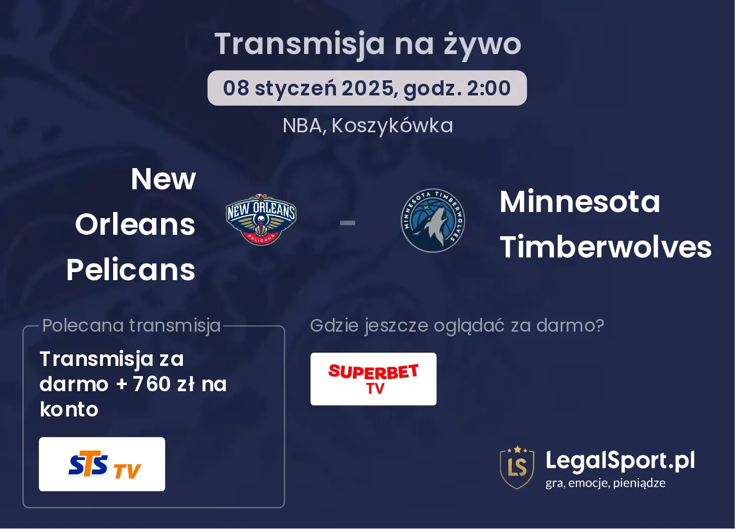 New Orleans Pelicans - Minnesota Timberwolves transmisja na żywo