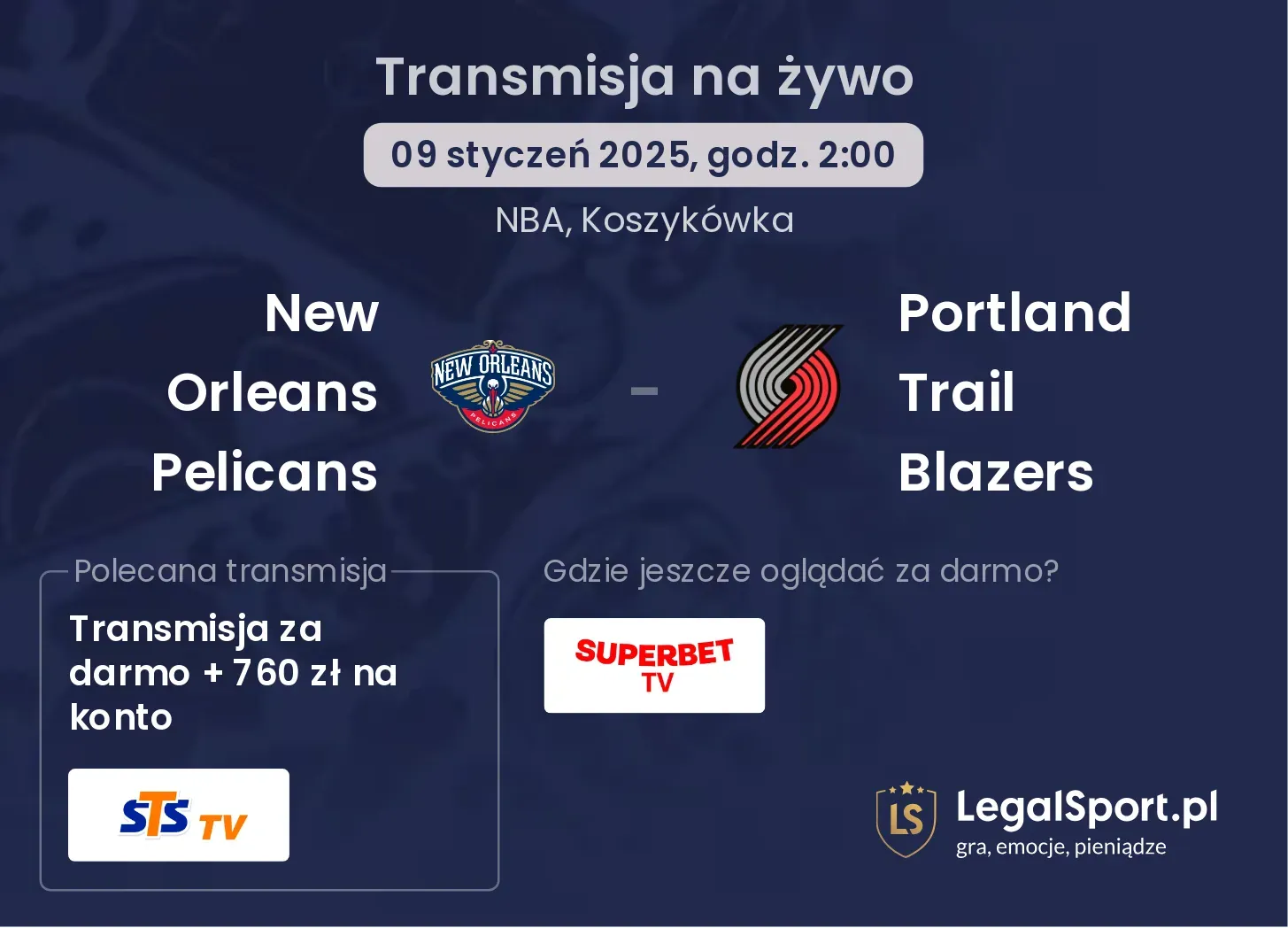 New Orleans Pelicans - Portland Trail Blazers gdzie oglądać?