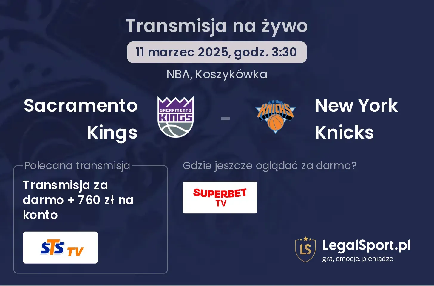 New York Knicks - Sacramento Kings transmisja na żywo