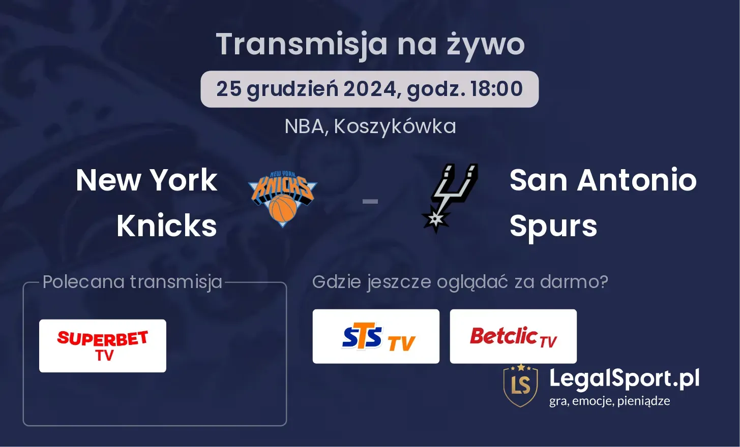 New York Knicks - San Antonio Spurs transmisja na żywo