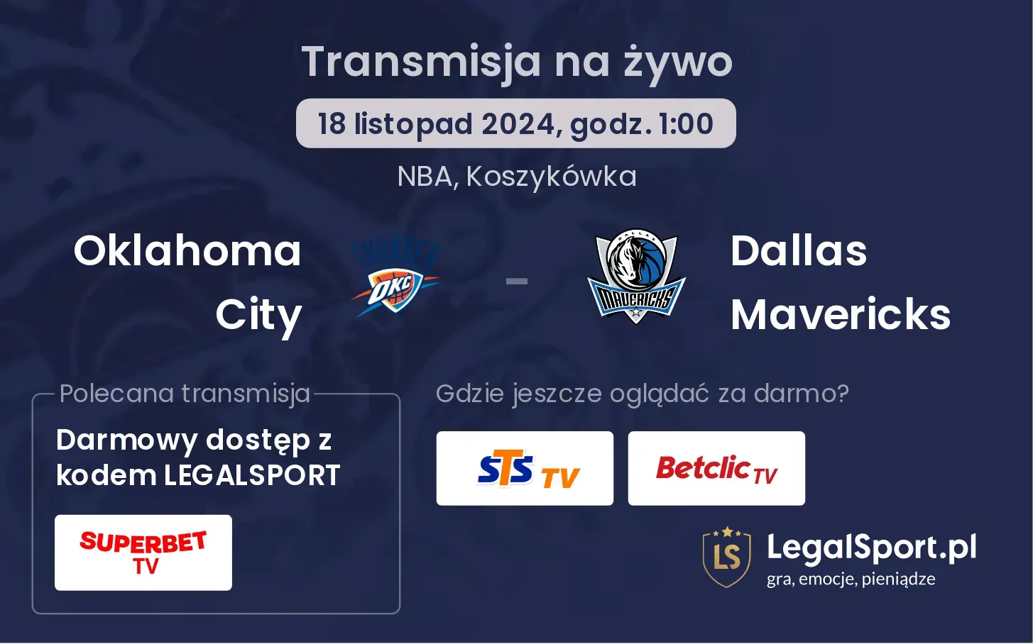 Oklahoma City - Dallas Mavericks transmisja na żywo