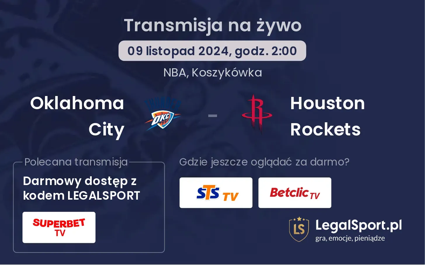 Oklahoma City - Houston Rockets transmisja na żywo