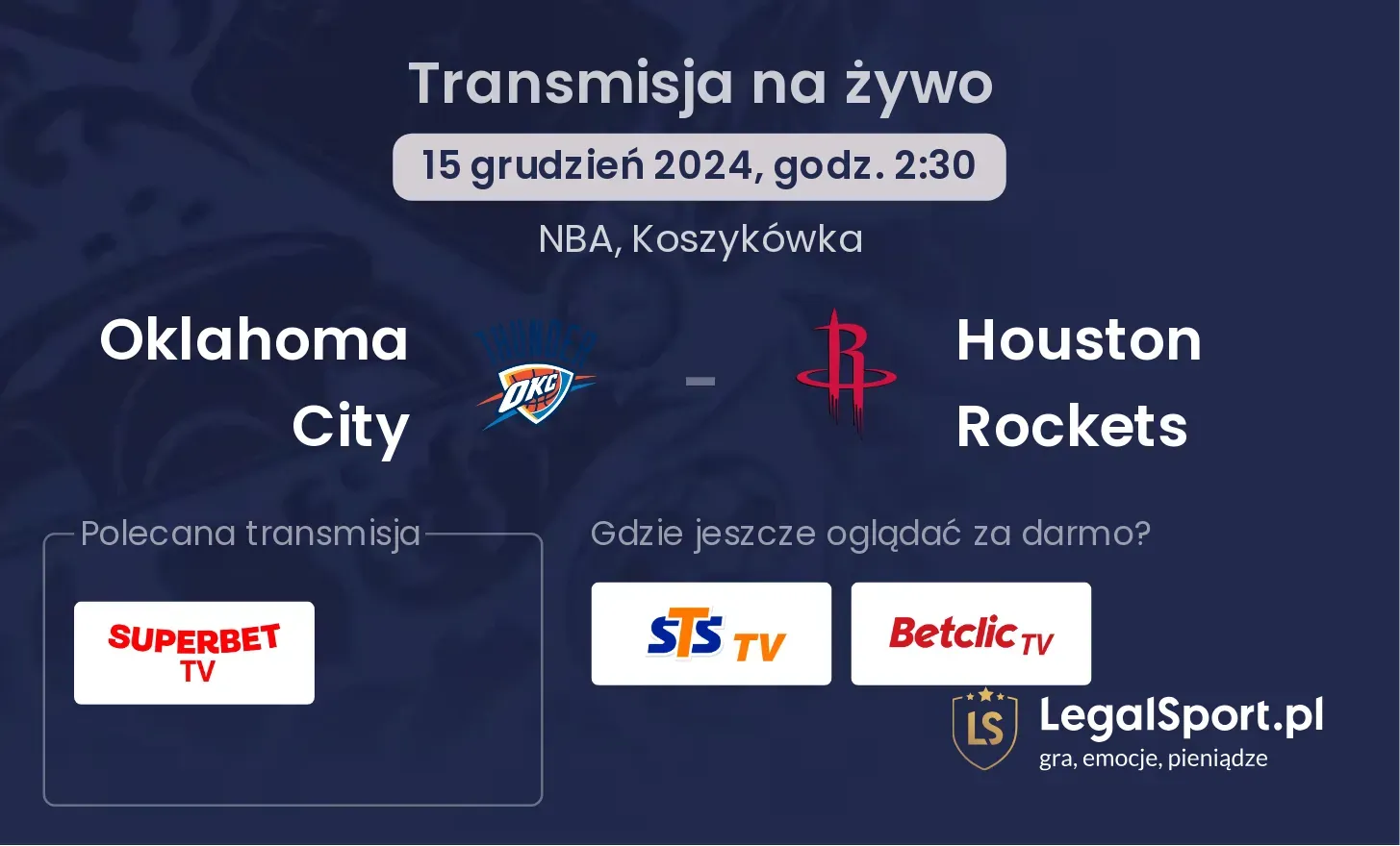 Oklahoma City - Houston Rockets gdzie oglądać?