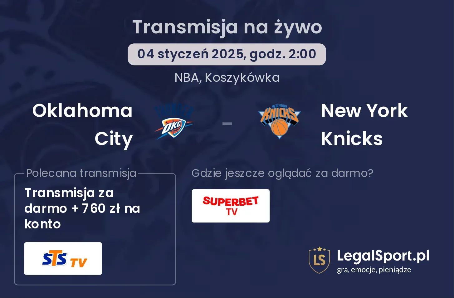 Oklahoma City - New York Knicks transmisja na żywo