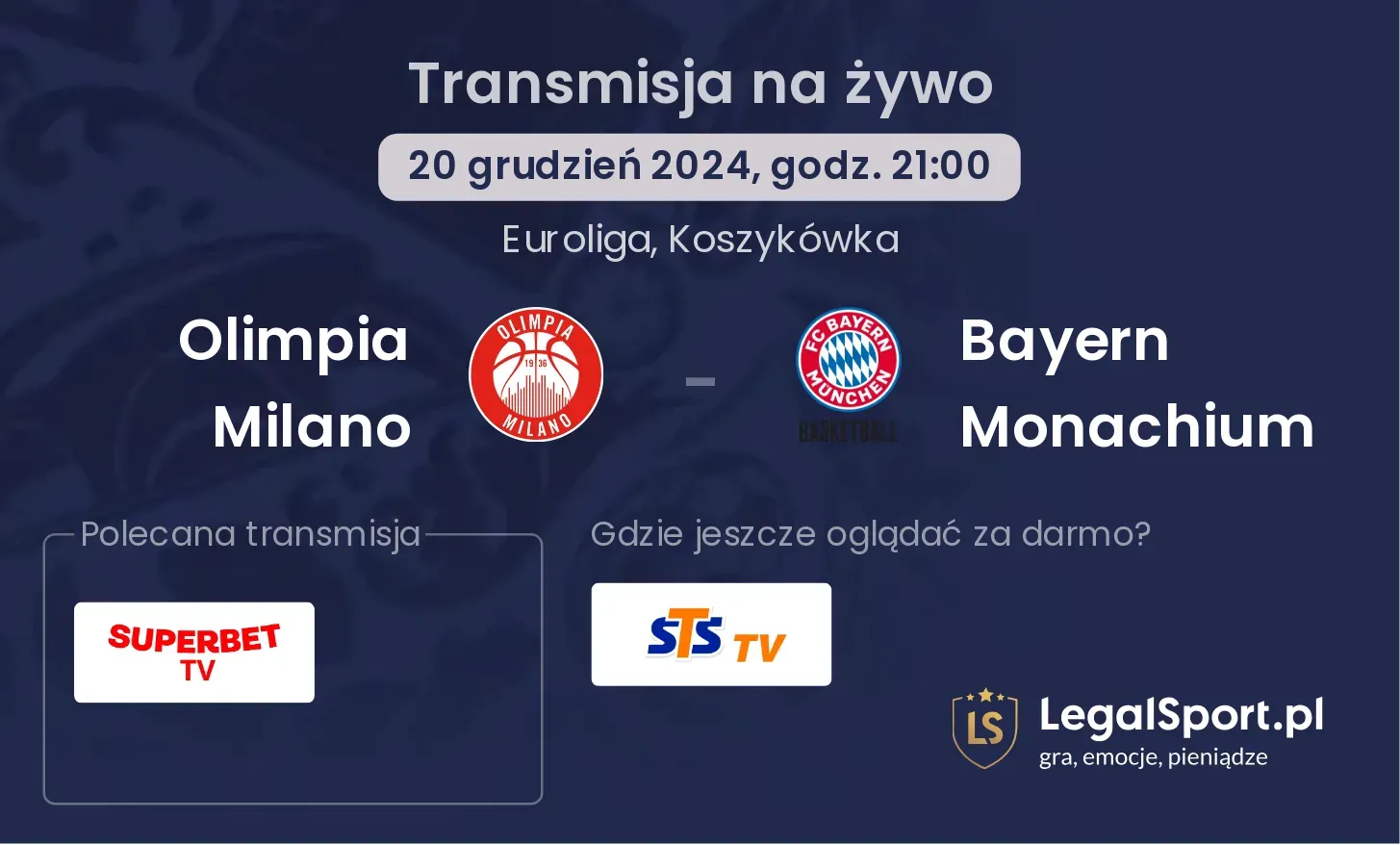 Olimpia Milano - Bayern Monachium transmisja na żywo