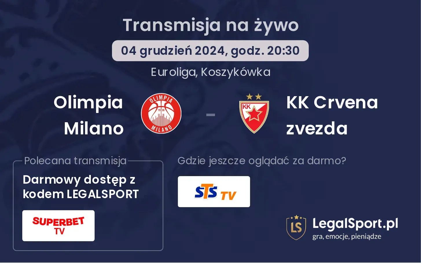 Olimpia Milano - KK Crvena zvezda transmisja na żywo