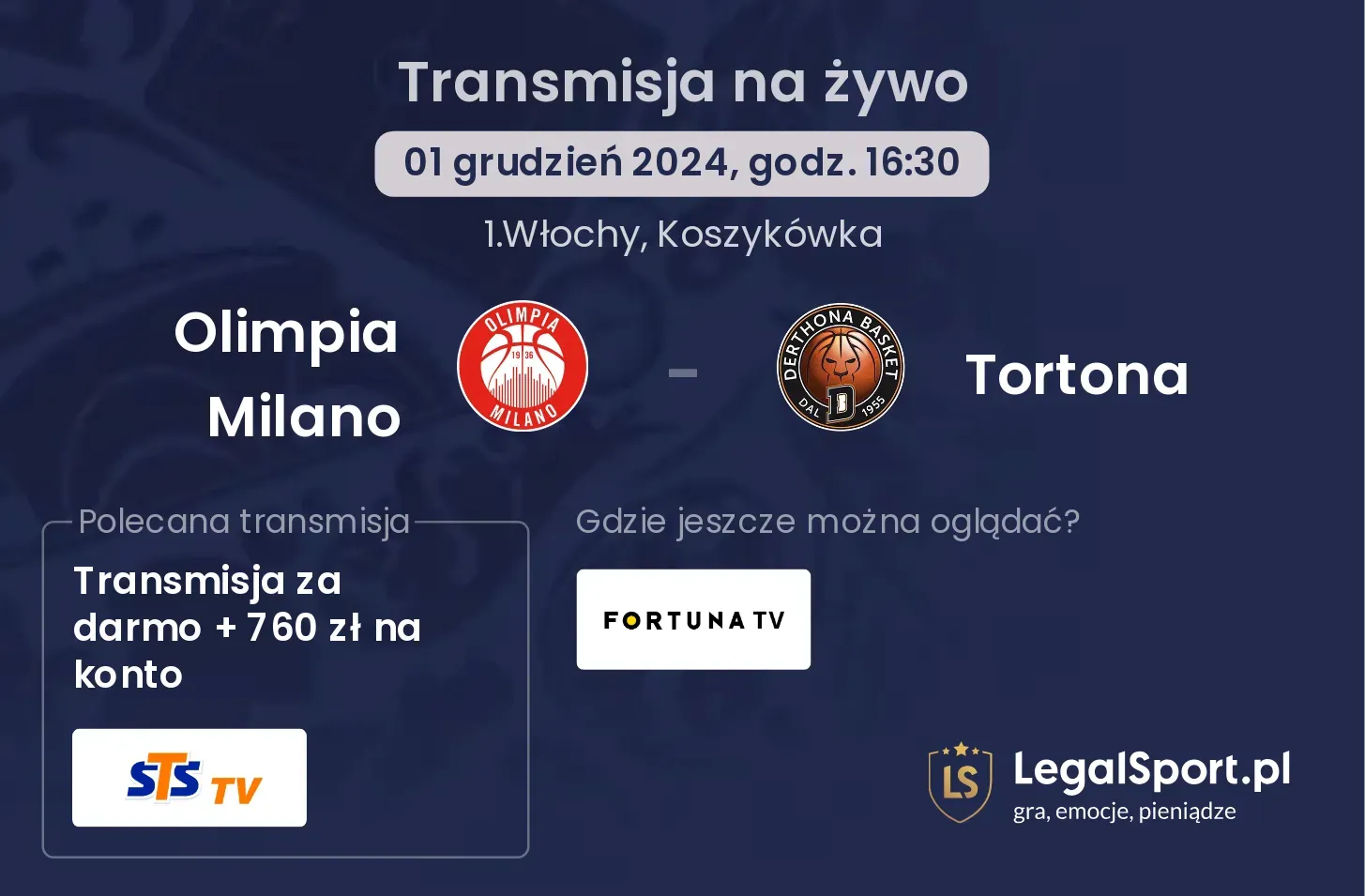 Olimpia Milano - Tortona transmisja na żywo