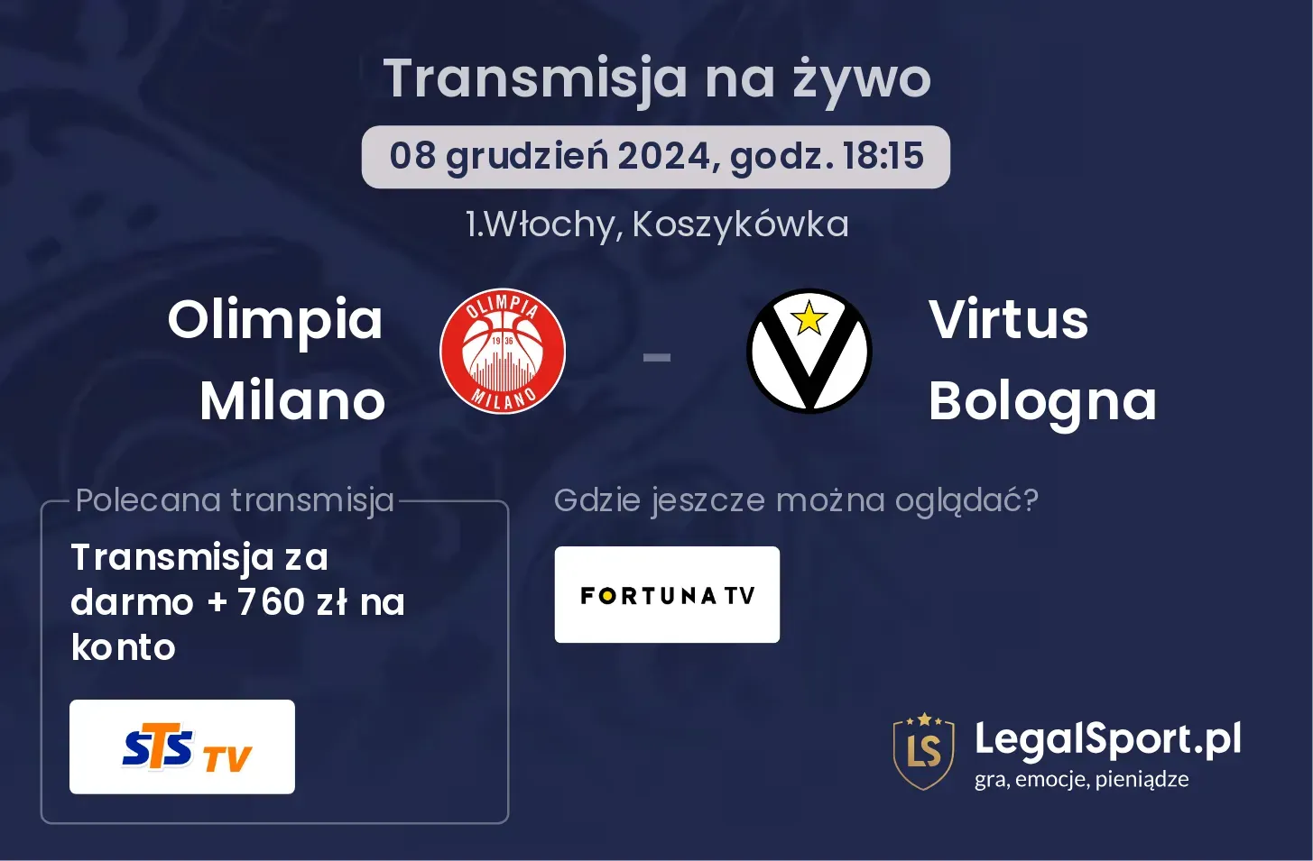 Olimpia Milano - Virtus Bologna transmisja na żywo