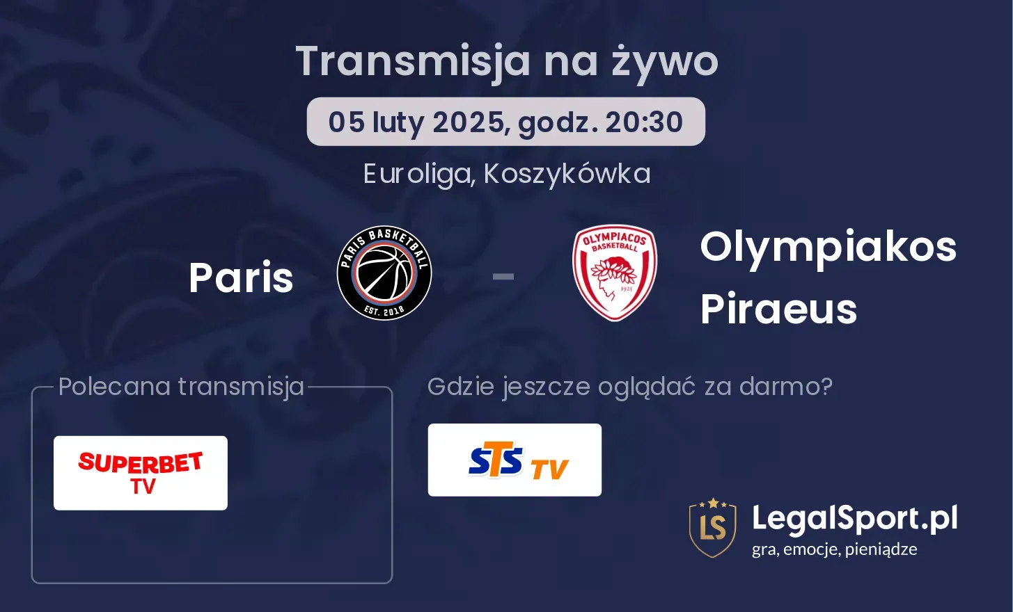 Olympiakos Piraeus - Paris transmisja na żywo