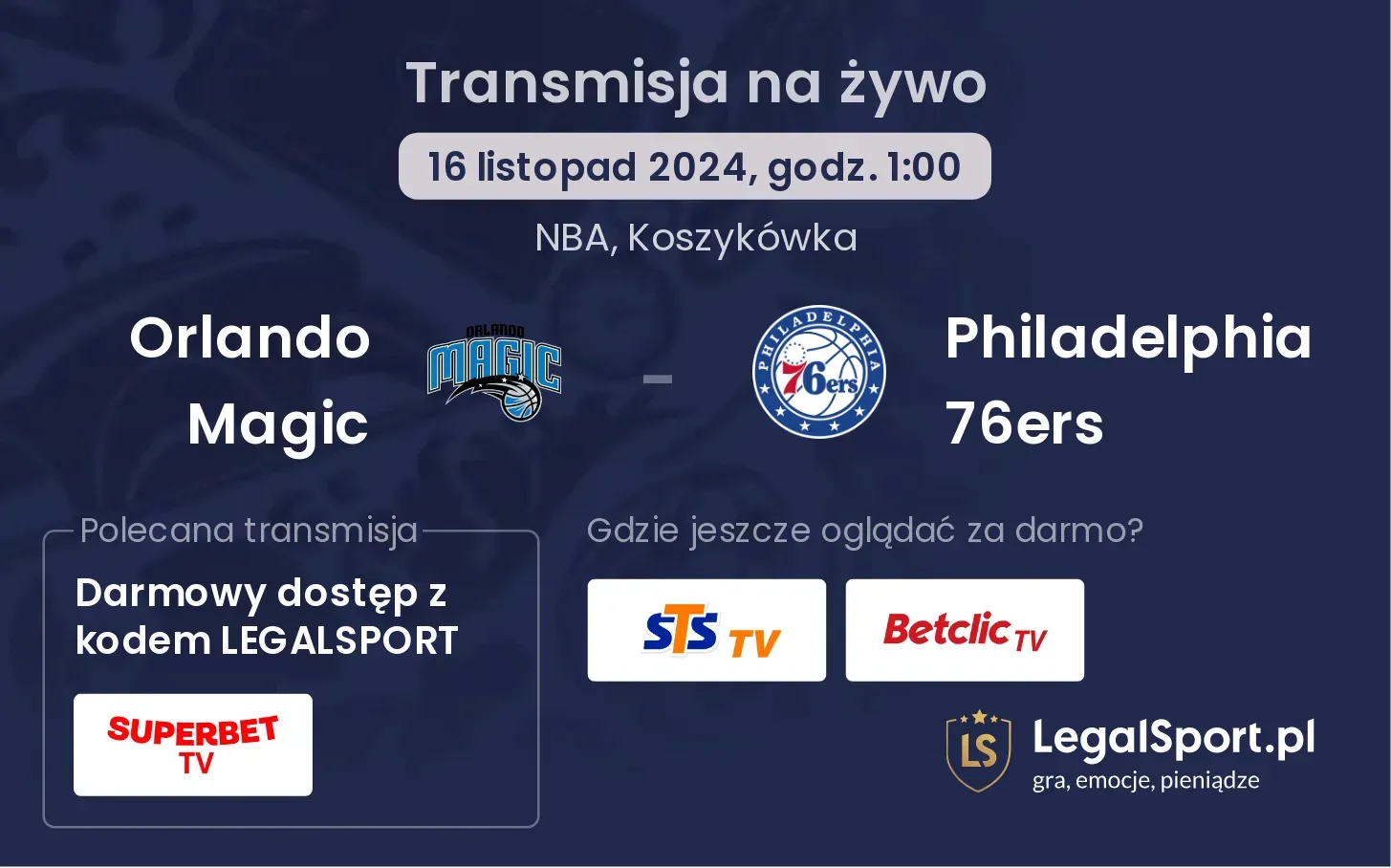 Orlando Magic - Philadelphia 76ers transmisja na żywo