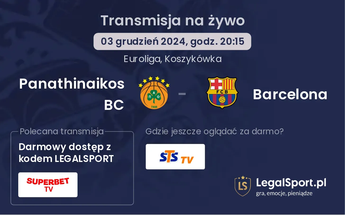 Panathinaikos BC - Barcelona transmisja na żywo