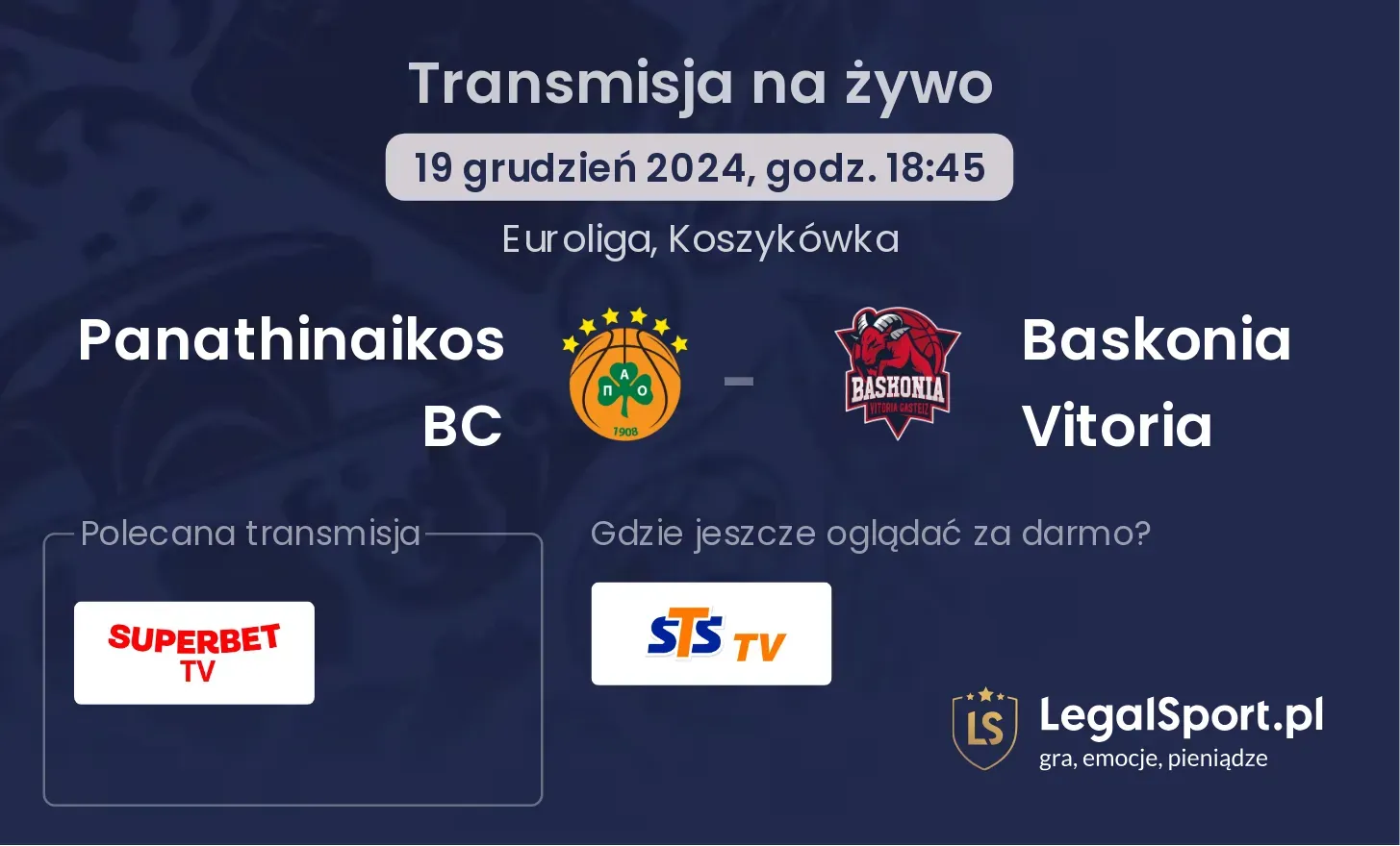 Panathinaikos BC - Baskonia Vitoria transmisja na żywo