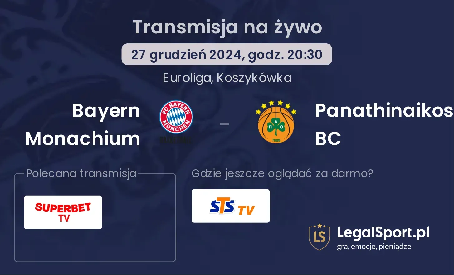 Bayern Monachium - Panathinaikos BC gdzie oglądać?