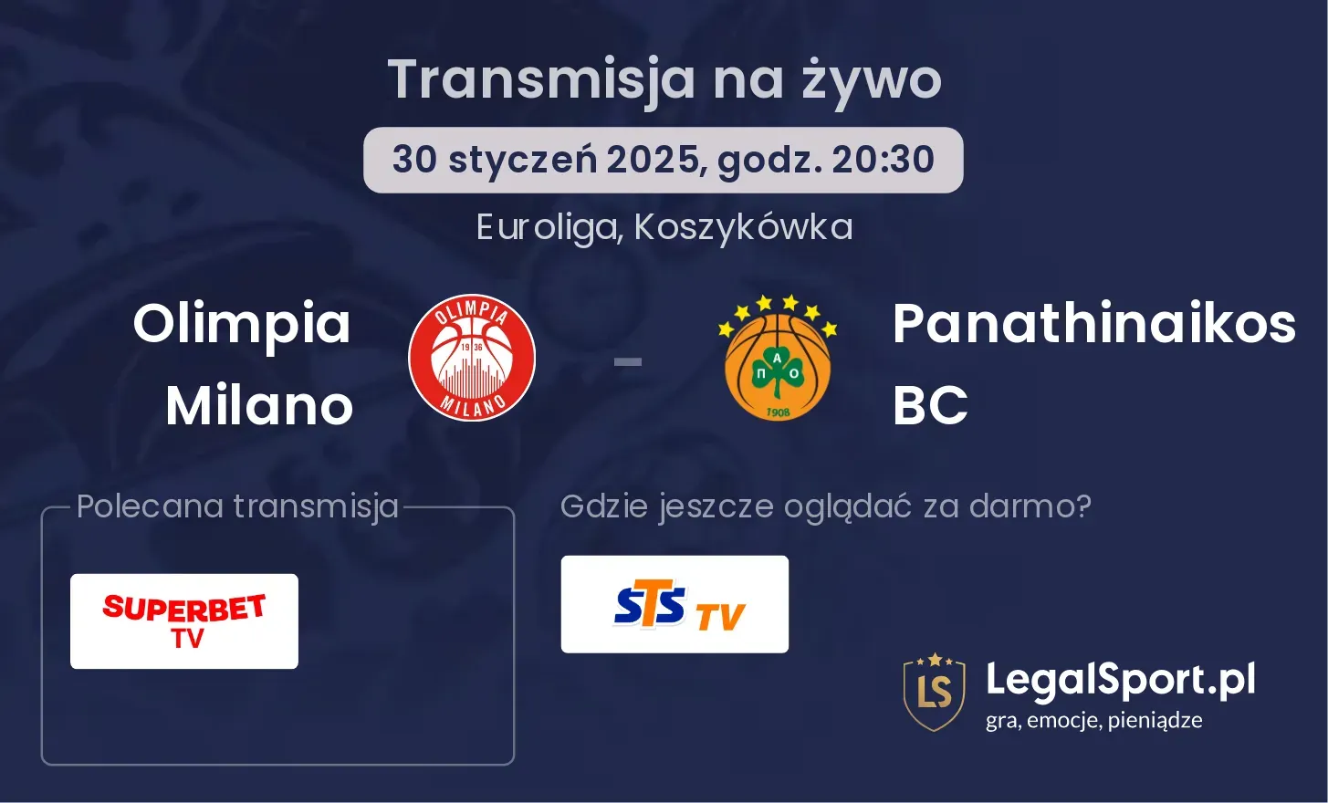 Panathinaikos BC - Olimpia Milano transmisja na żywo