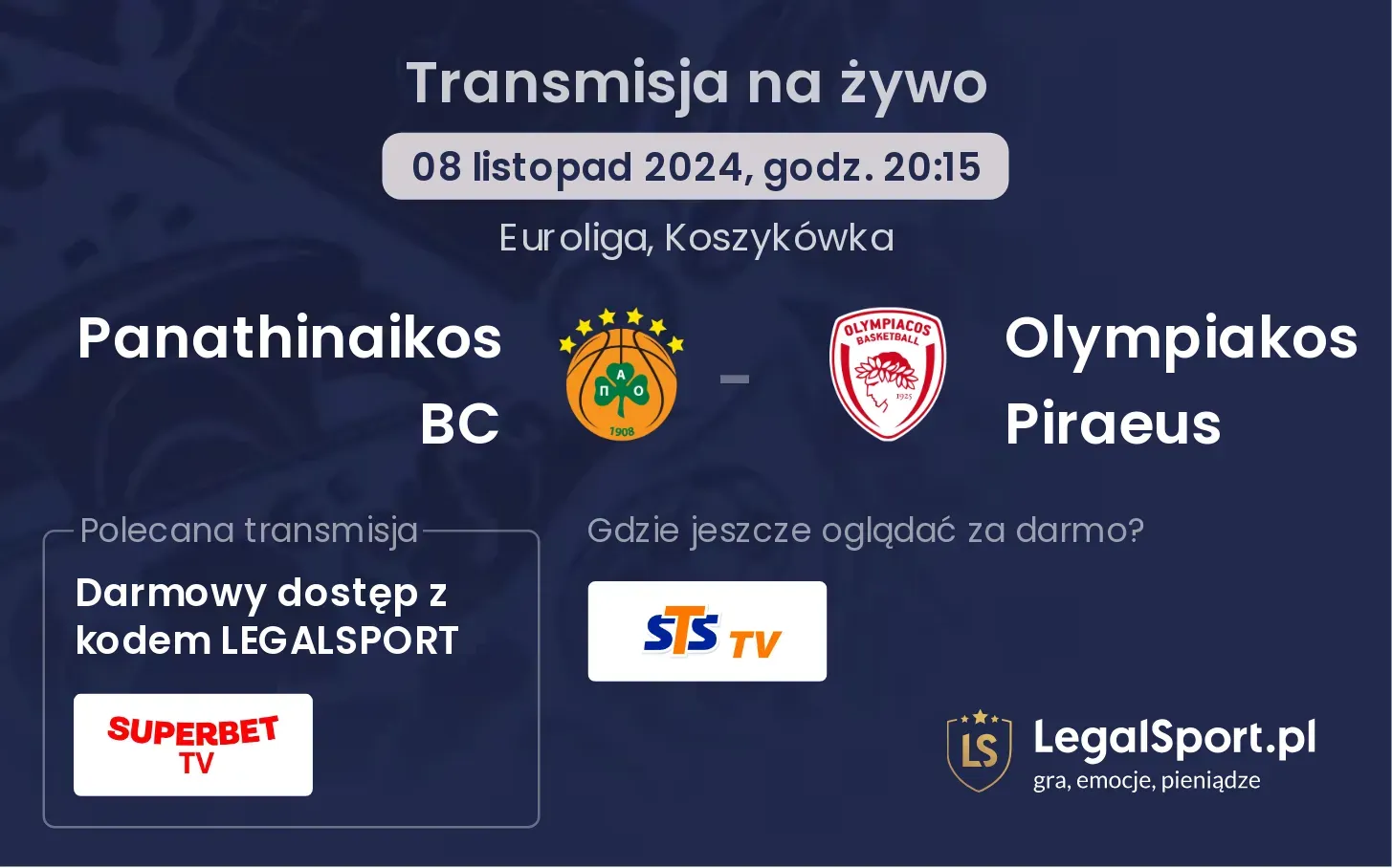 Panathinaikos BC - Olympiakos Piraeus transmisja na żywo