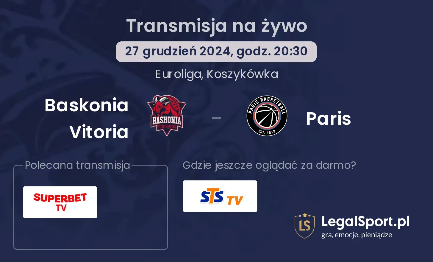 Baskonia Vitoria - Paris gdzie oglądać transmisję?