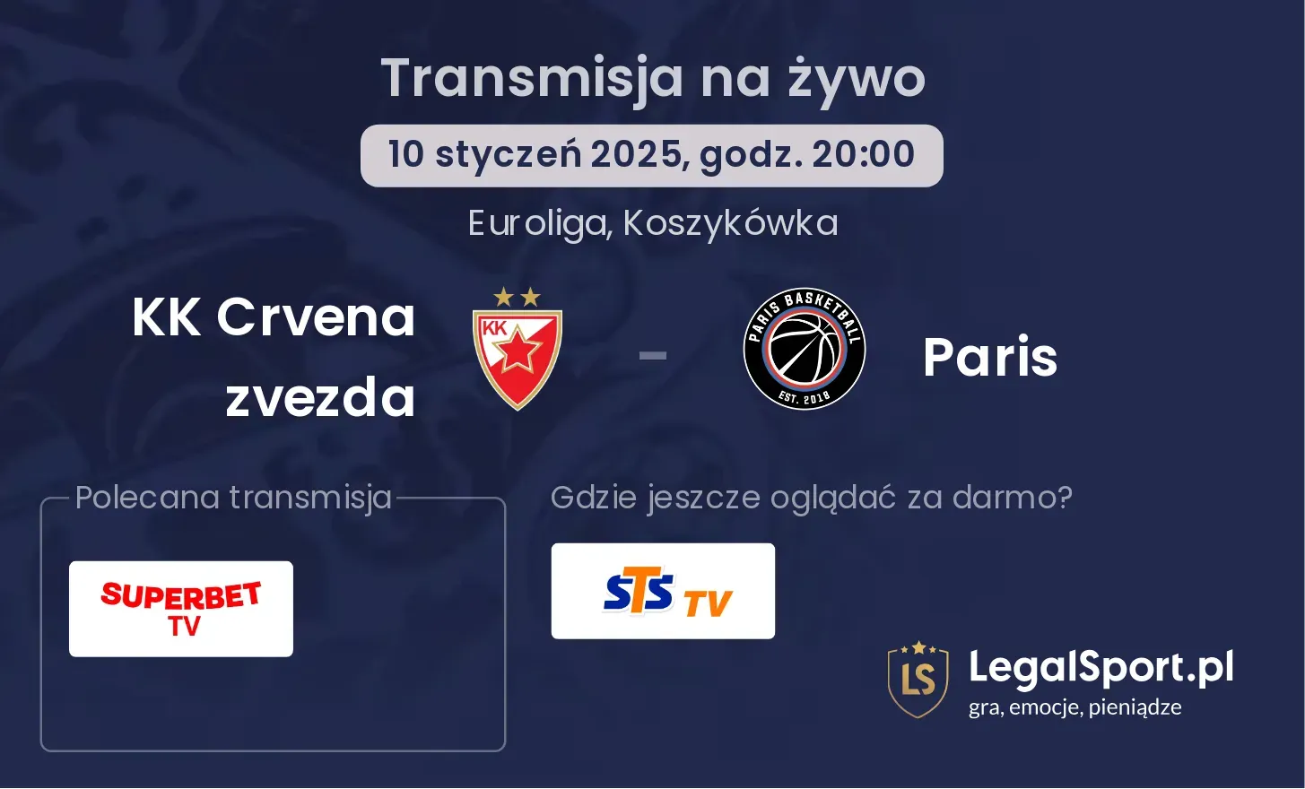 KK Crvena zvezda - Paris gdzie oglądać?