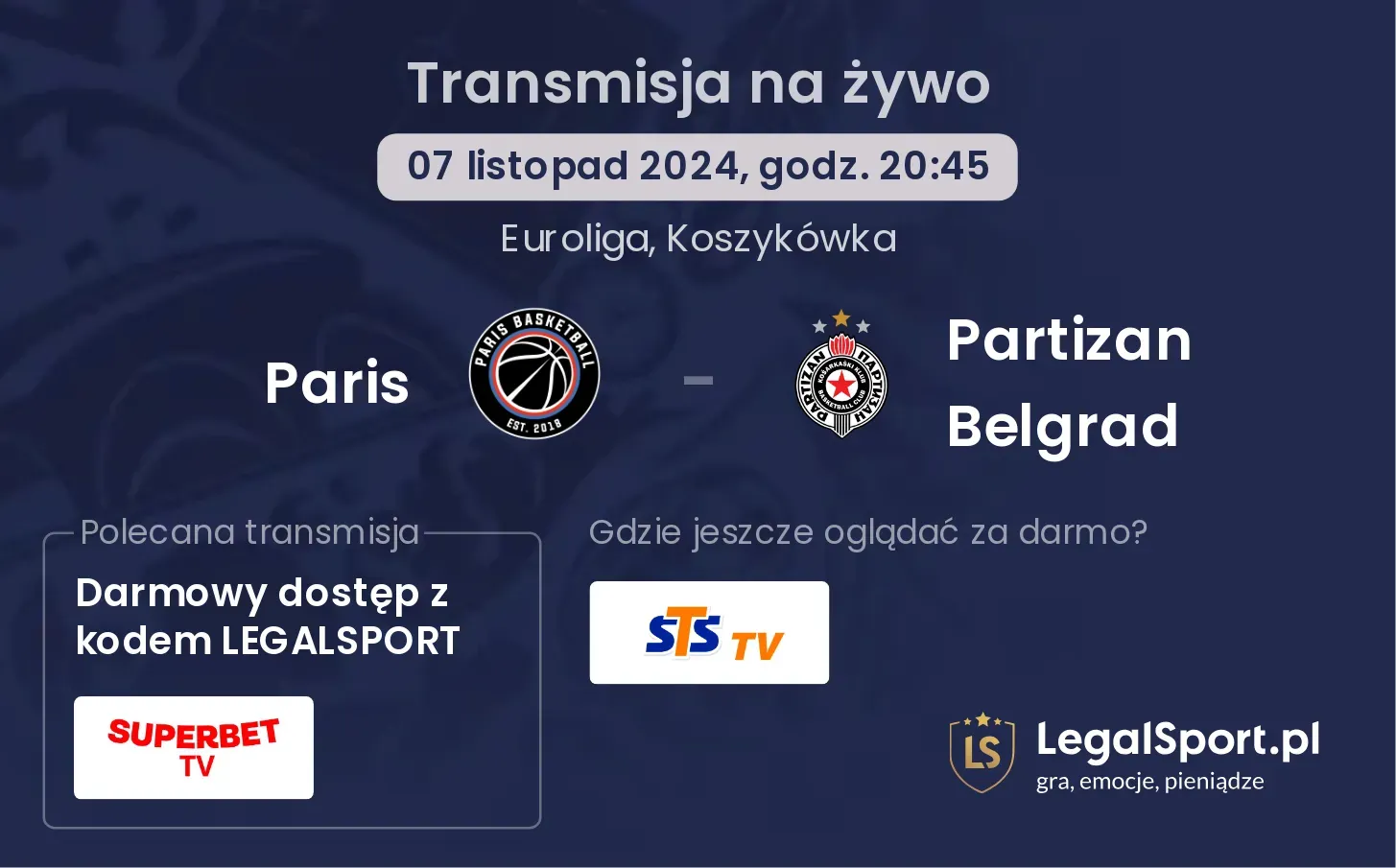 Paris - Partizan Belgrad transmisja na żywo