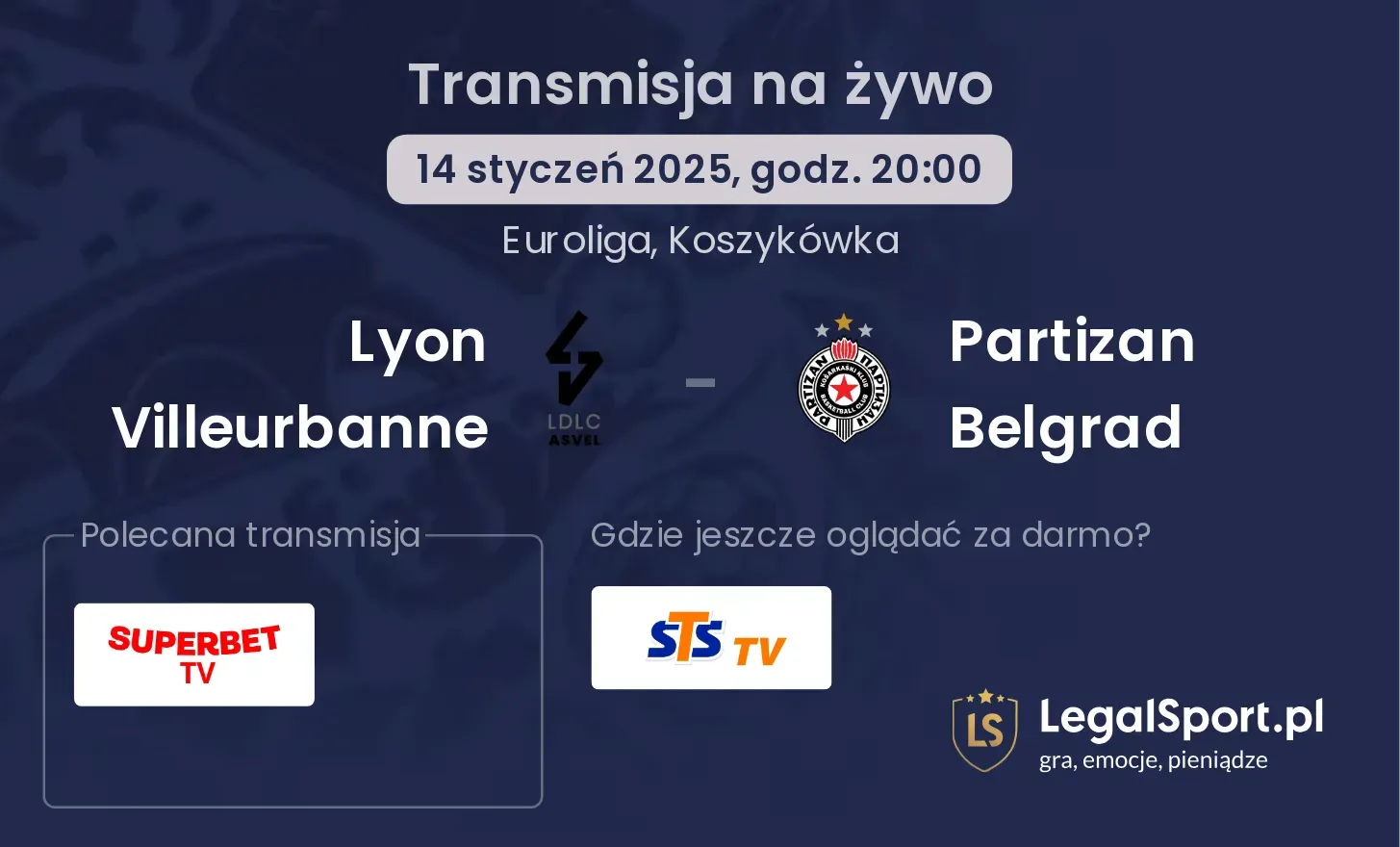 Partizan Belgrad - Lyon Villeurbanne transmisja na żywo