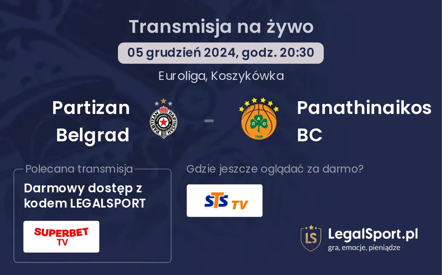 Partizan Belgrad - Panathinaikos BC transmisja na żywo