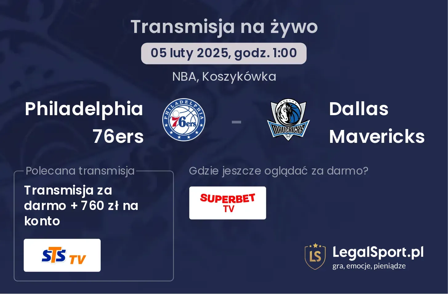 Philadelphia 76ers - Dallas Mavericks transmisja na żywo